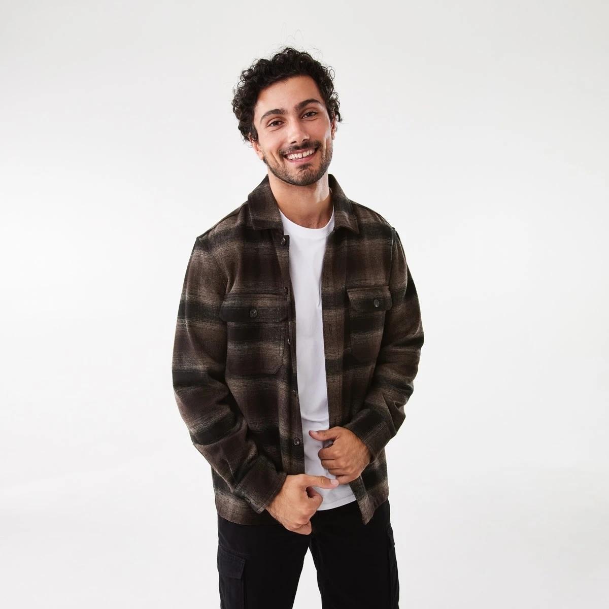 1 Long Sleeve Check Overshirt Brn Check, 1 of 7