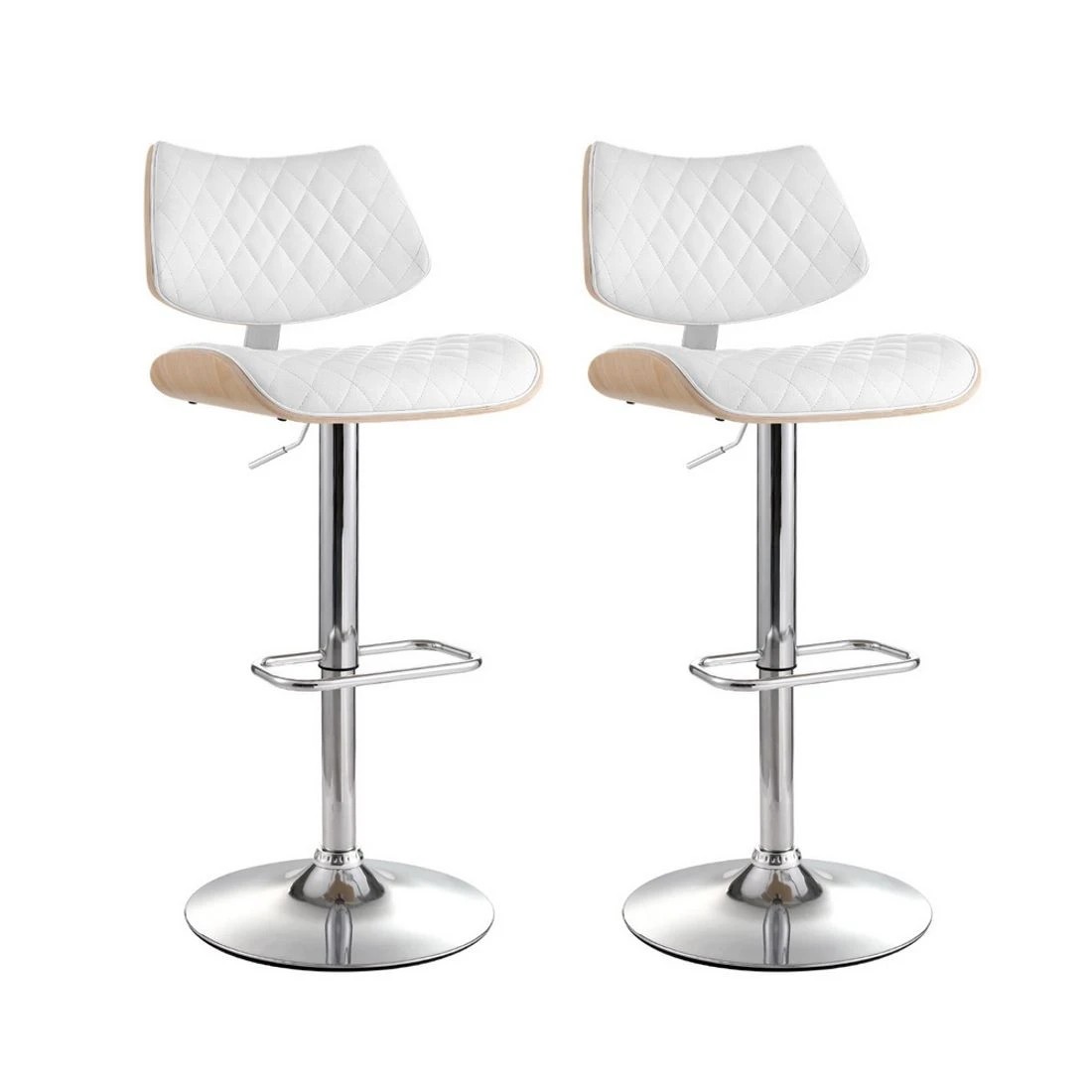2 Artiss 2x Bar Stools Kitchen Dining Chairs Gas Lift Stool Wooden Leather
 - white, 2 of 5