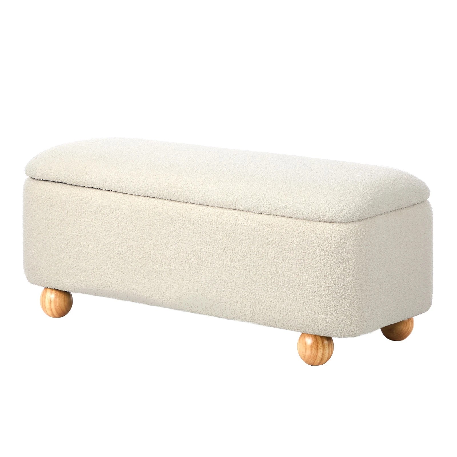 1 Oikiture Storage Ottoman Bench Ball Feet Teddy Boucle - Beige, 1 of 10
