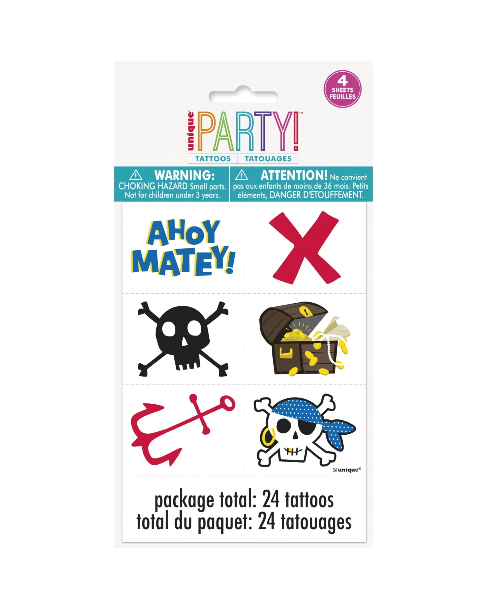 1 Unique Ahoy Pirate Tattoos Pack of 24, 1 of 1