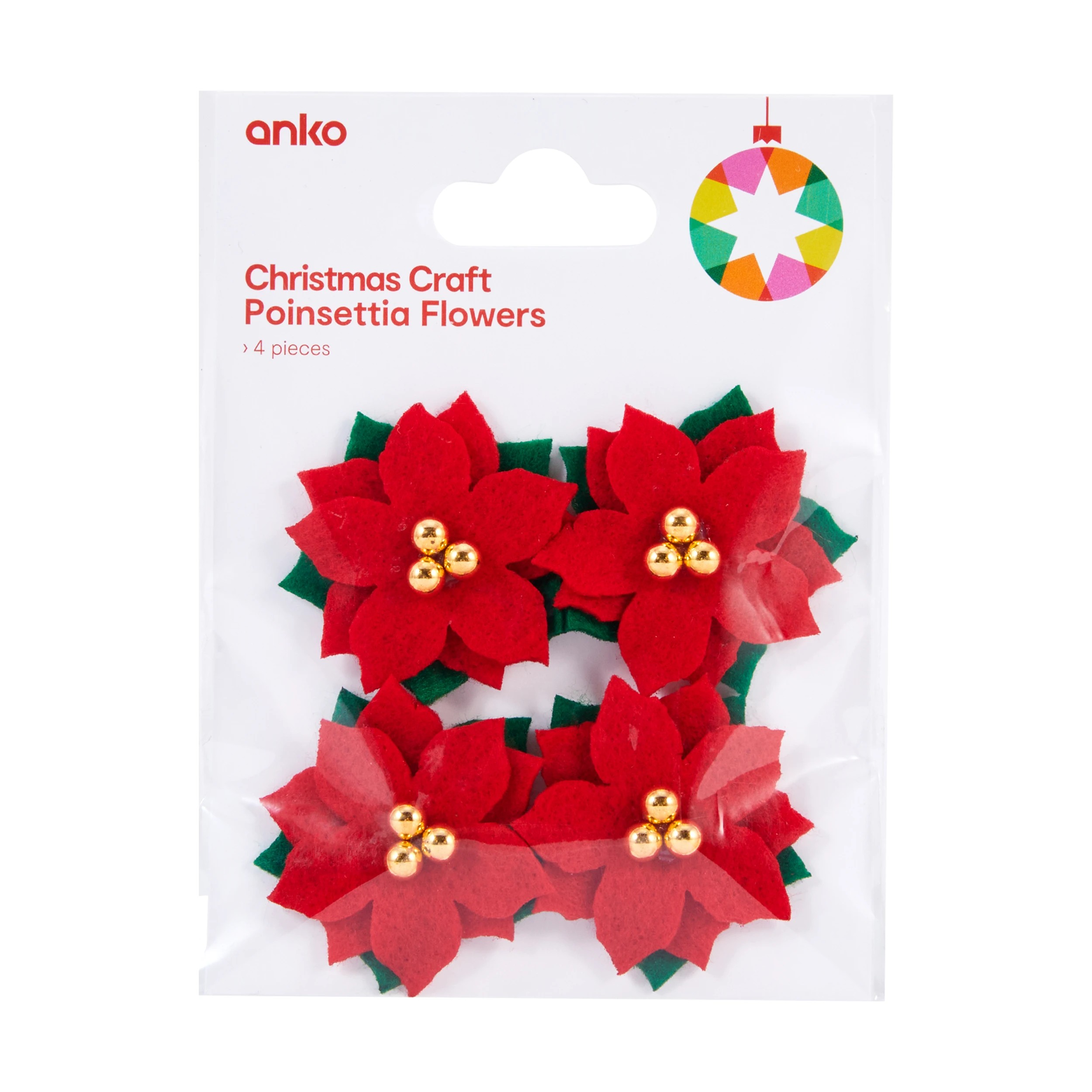 1 4 Piece Christmas Craft Poinsettia Flowers, 1 of 4