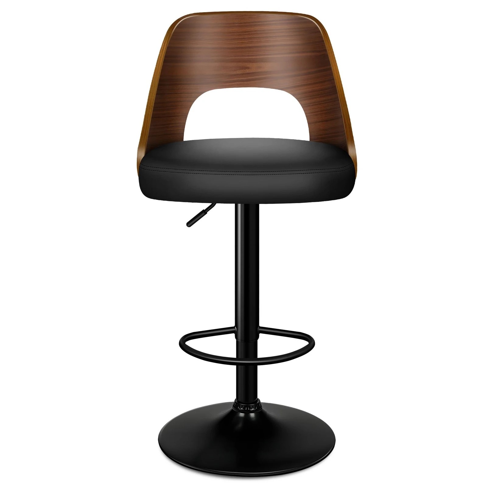 5 Alfordson 2x Bar Stools Kitchen Swivel Chair Wooden Leather Gas Lift - Black, 5 of 10