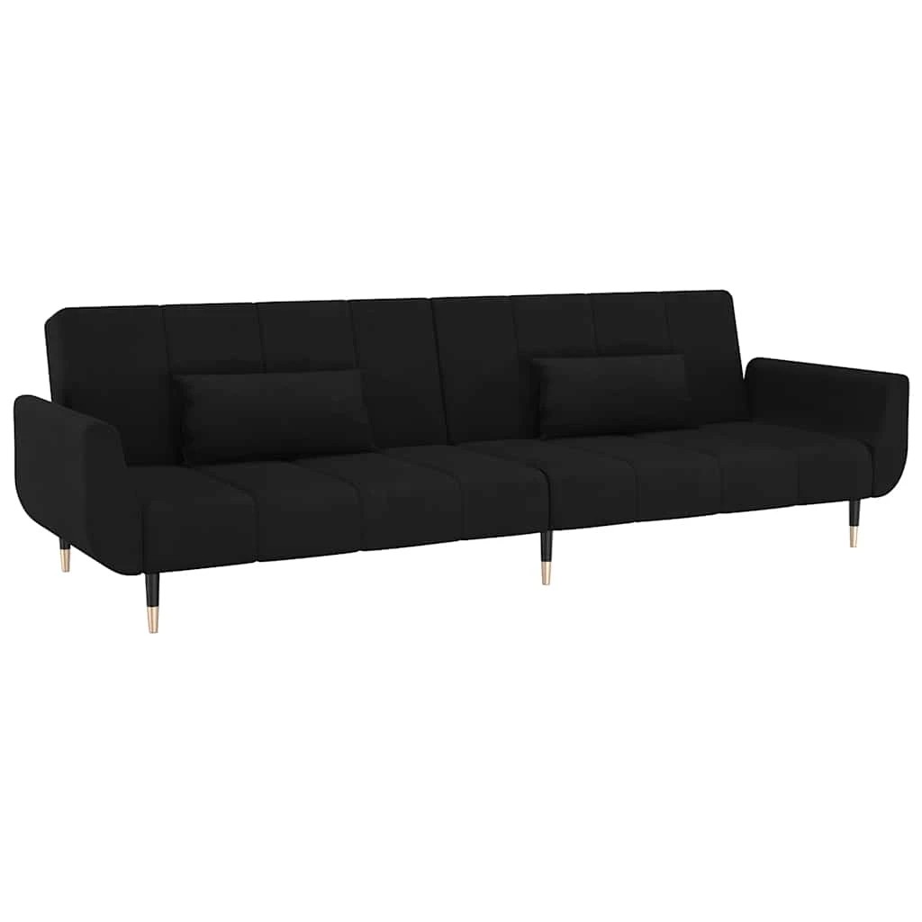 1 vidaXL 2-seater Sofa Bed With Two Pillows Velvet - Black, 1 of 8