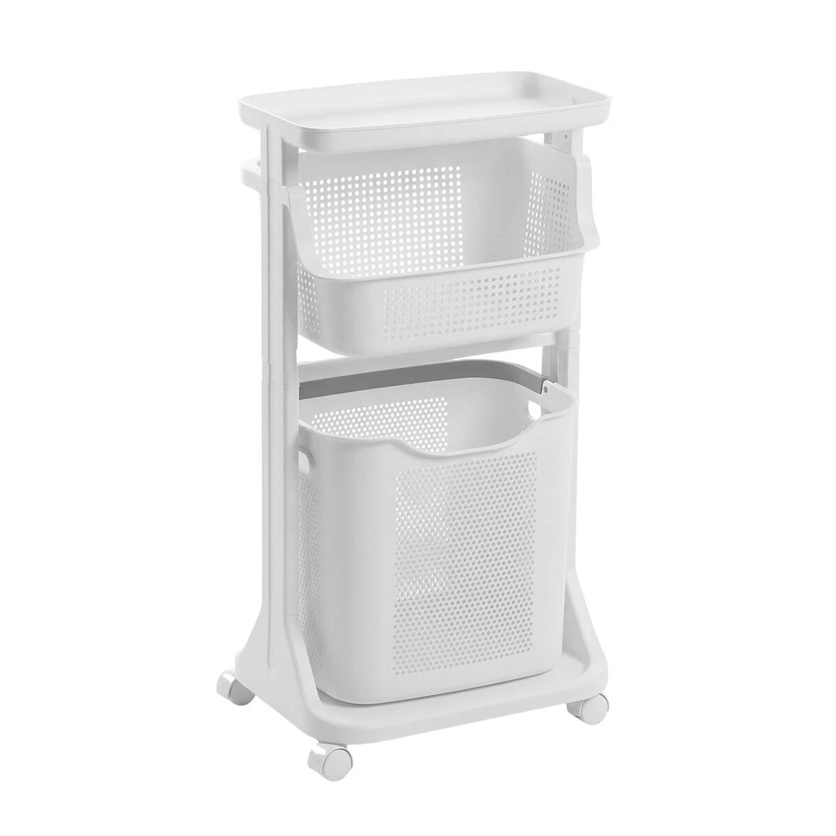 1 Dr Fussy 3 Tier Rolling Laundry Hamper with Wheels Plastic Baskets Clothes, 1 of 7