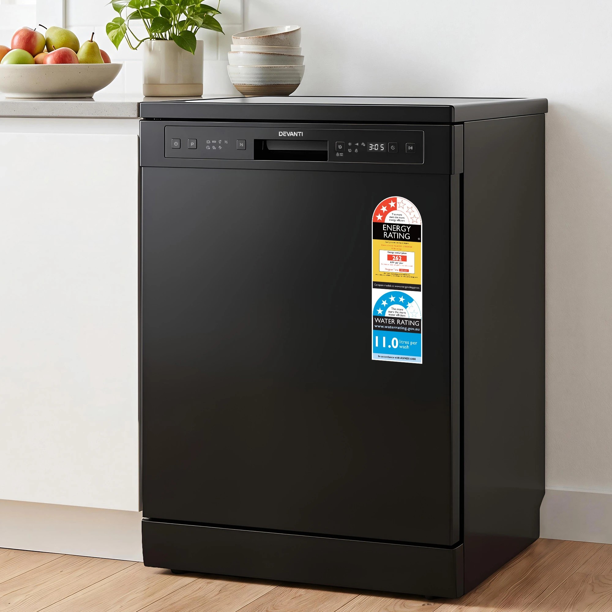 10 Devanti 12 Place Settings Dishwasher 55cm Freestanding Benchtop Built-In - Black, 10 of 10