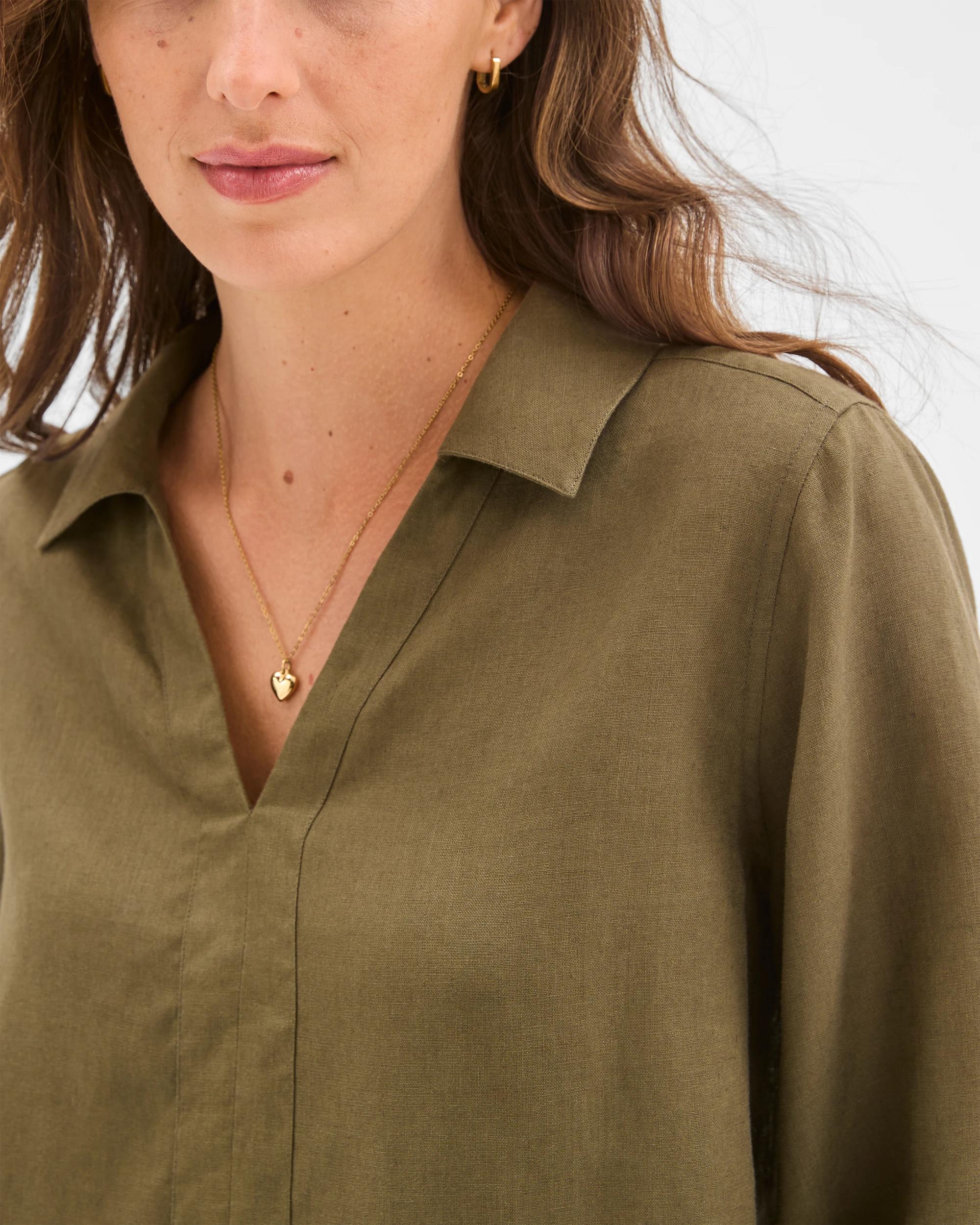 4 Target Woman European Linen Long Sleeve Popover Top DUSTY MOSS, 4 of 5