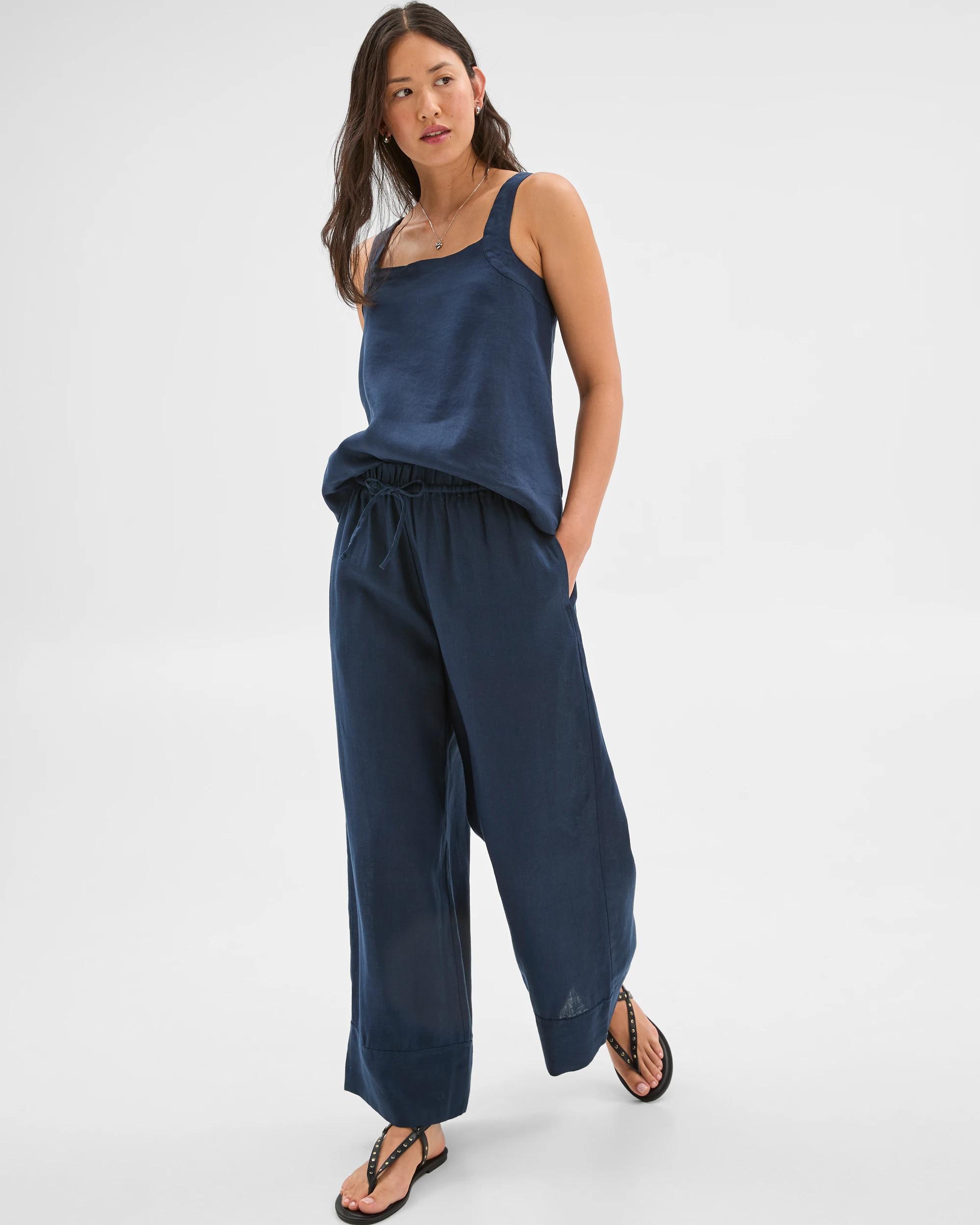 1 Target European Linen Wide Leg Pants NAVY BLUE, 1 of 6