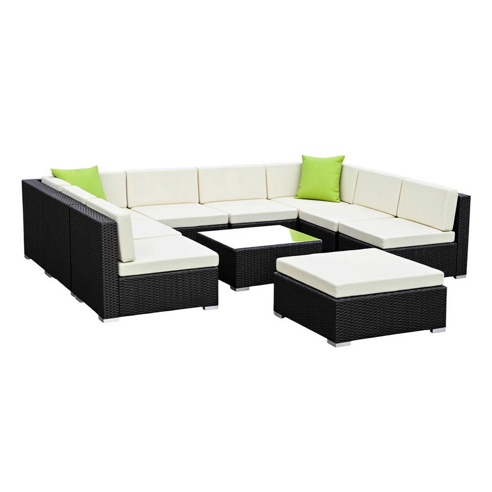 1 Gardeon 10-Piece Outdoor Sofa Set Wicker Couch Lounge Setting Cover - Black, 1 of 5