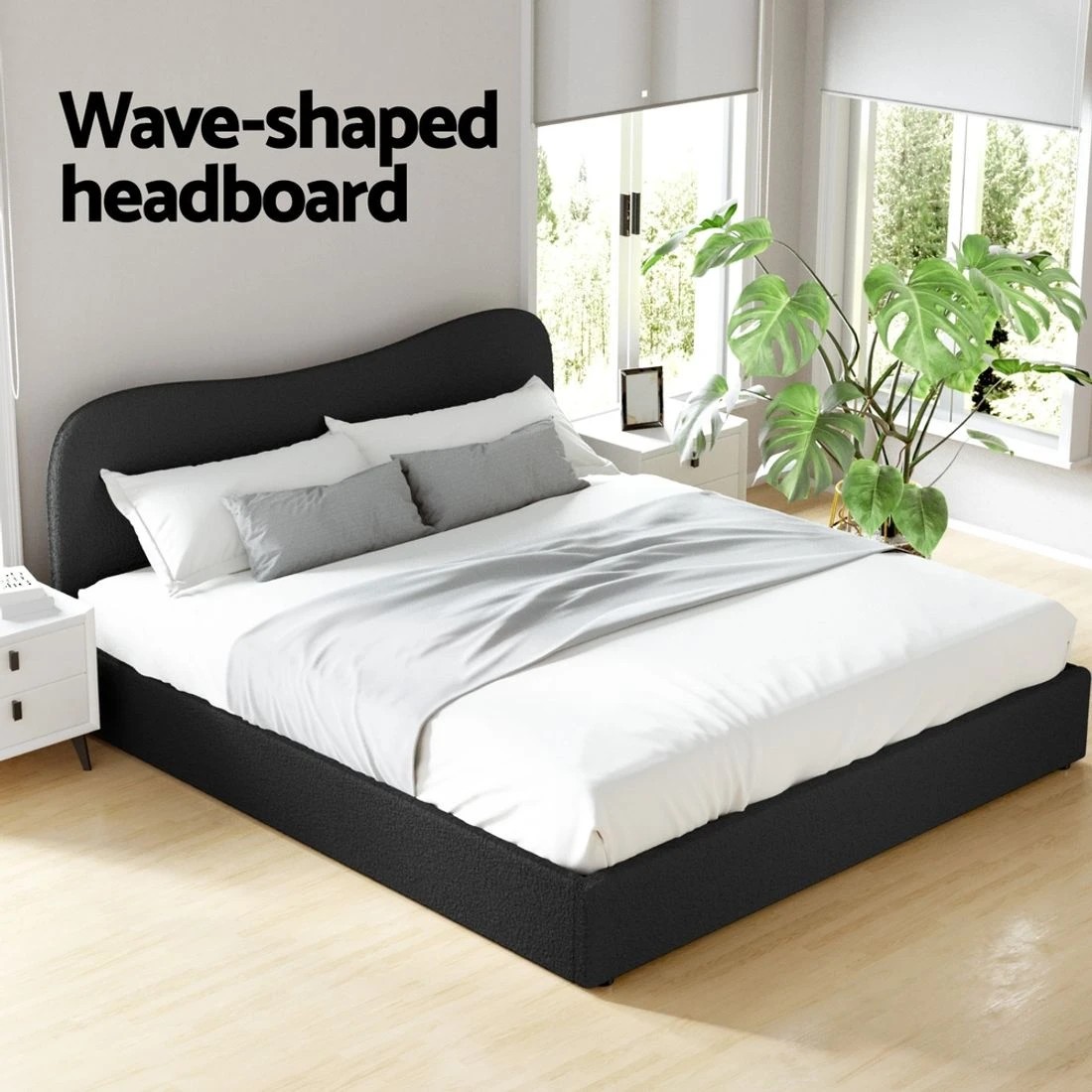 6 Artiss Bed Frame King Size Boucle DARA - Black, 6 of 7