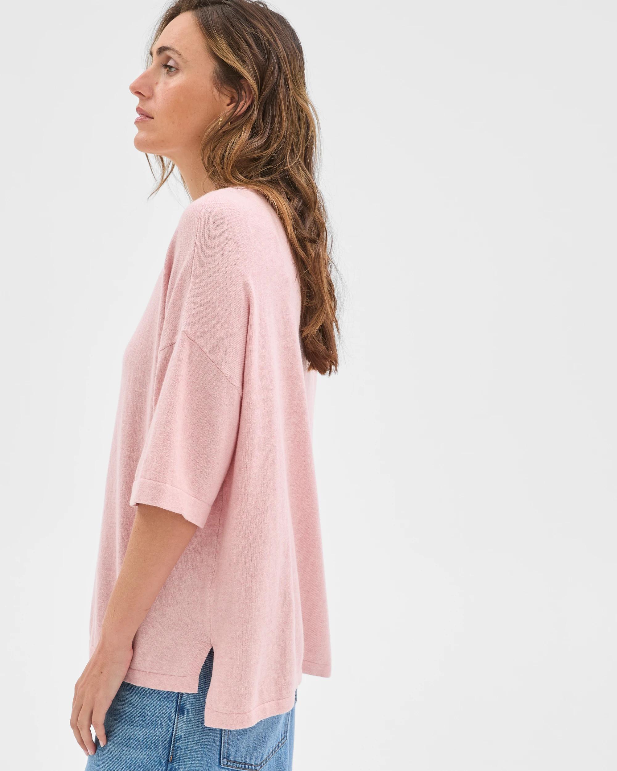 3 Target Woman Cotton Cashmere Crew Neck Knit T-Shirt SOFT BLUSH, 3 of 5