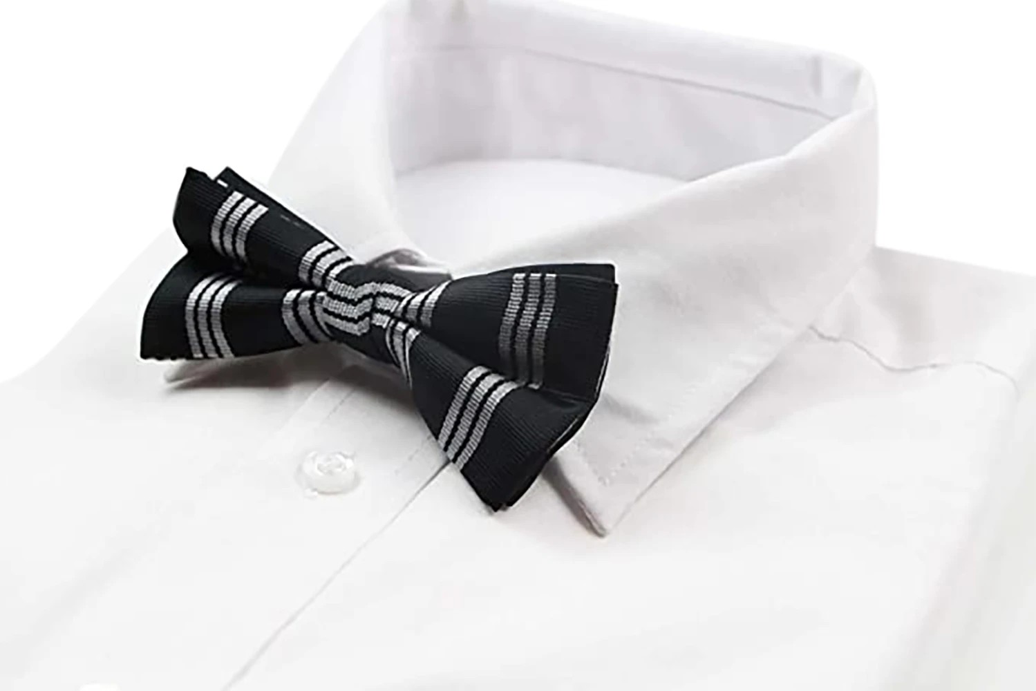 4 Zasel Mens Black With Silver Grey Stripes Patterned Bow Tie - Multi, 4 of 4