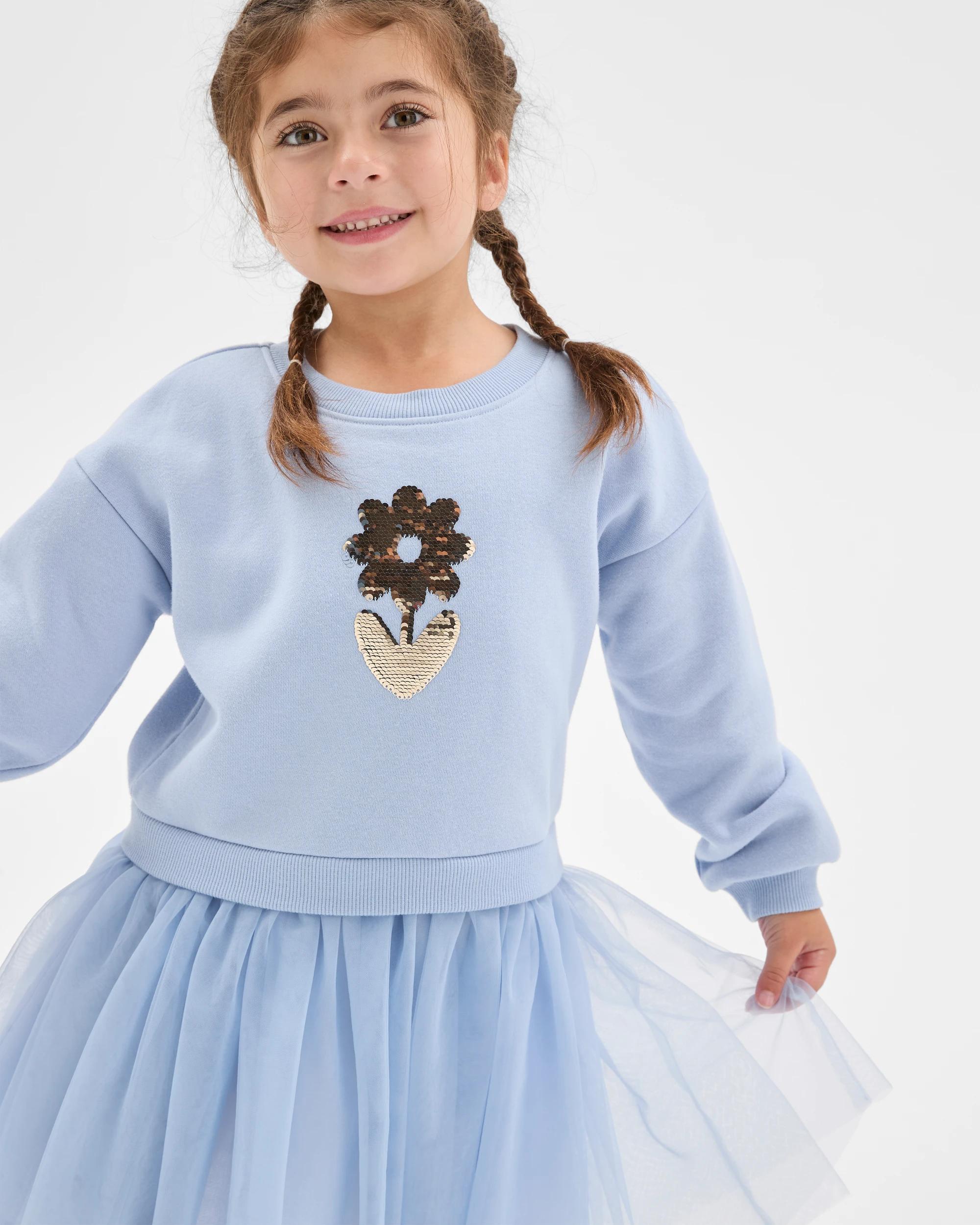 4 Target Kids Australian Cotton Blend Fleece Tulle Jumper Dress BLUE FLOWER, 4 of 6