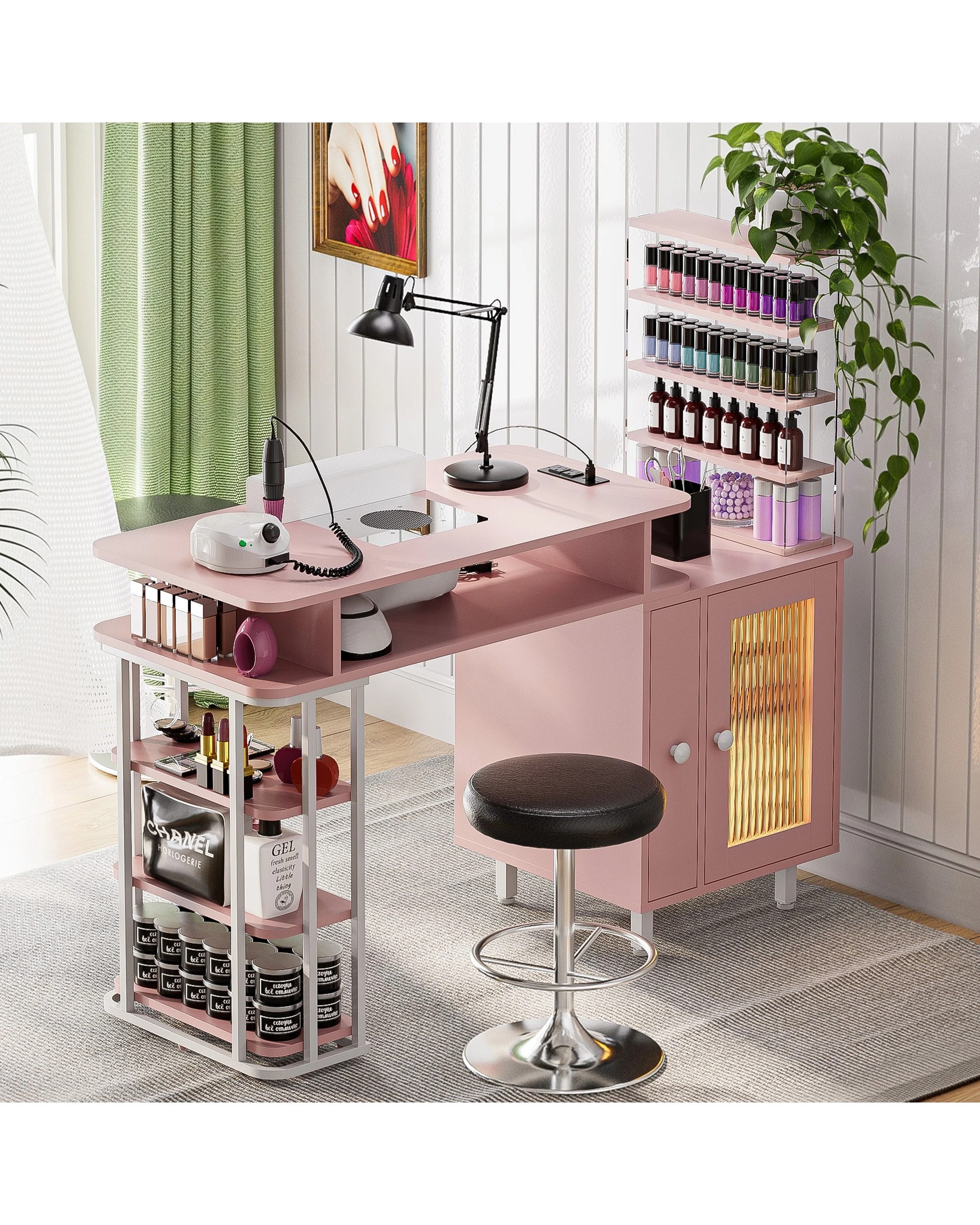 9 Advwin Manicure Table Dust with Dust Collector LED Light Charging Station - Pink, 9 of 9