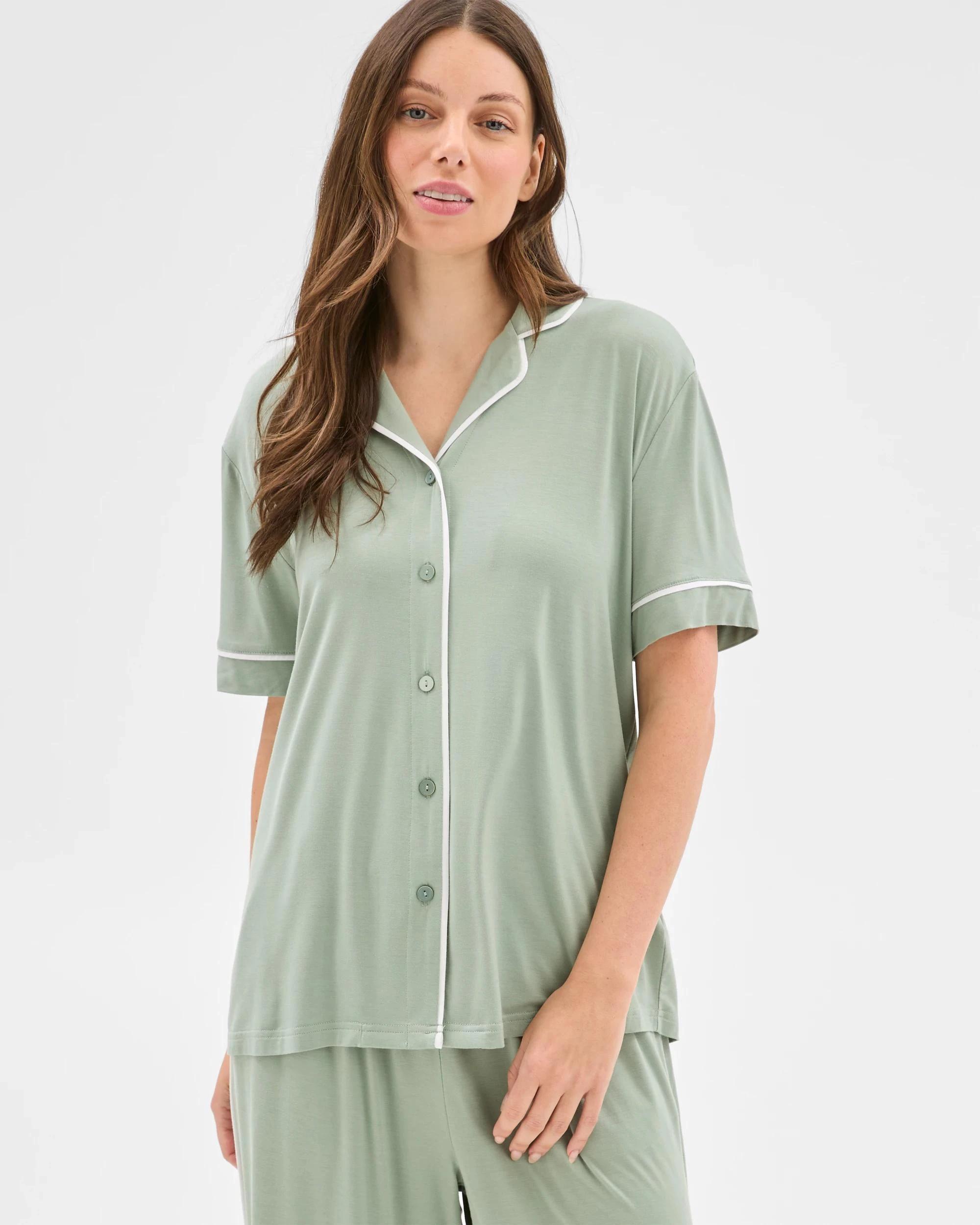 2 Target Woman Bamboo Short Sleeve Top and Pants Pyjama Set GREEN, 2 of 7