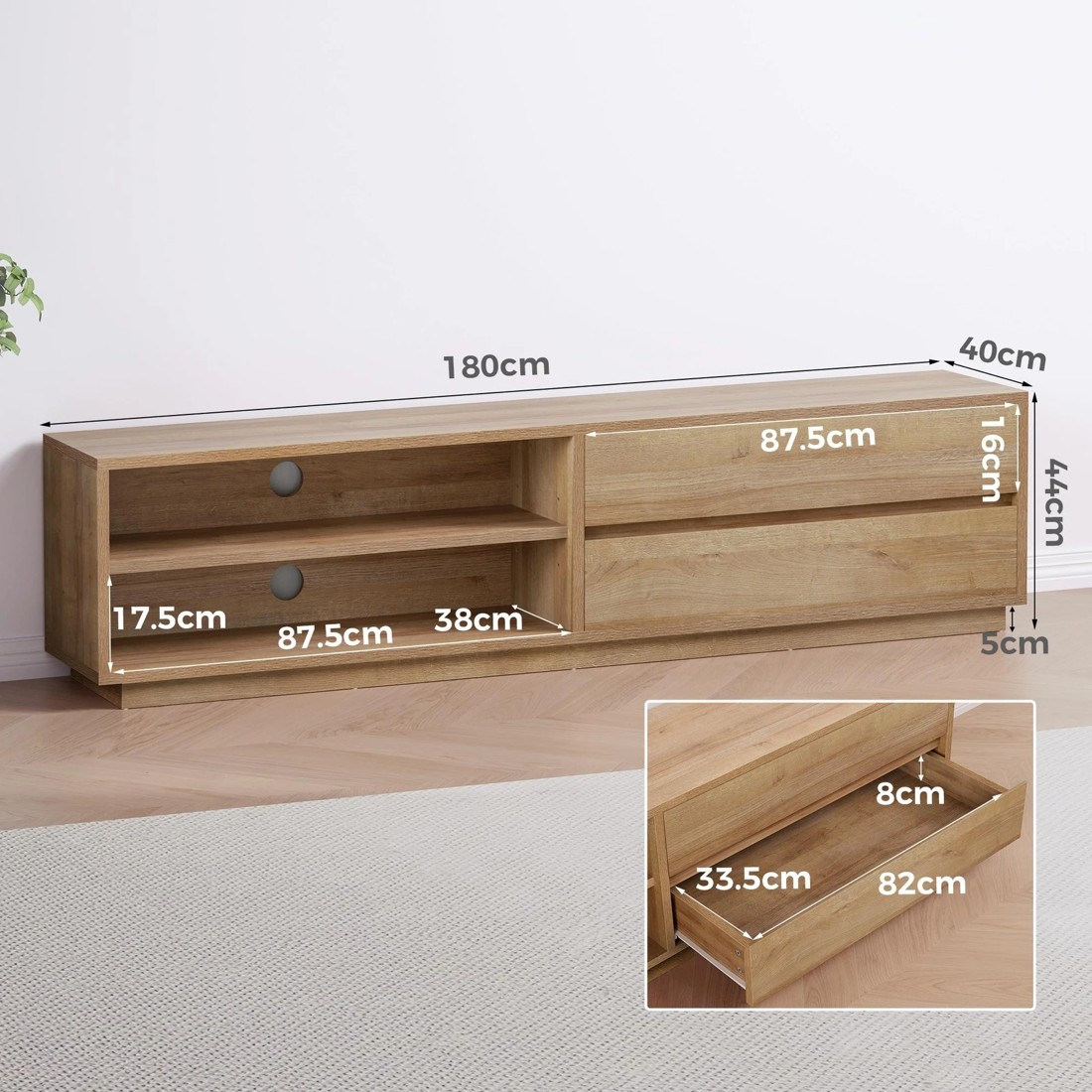 5 Alfordson Entertainment Unit TV Cabinet Stand Storage Drawer 180cm - Oak, 5 of 10