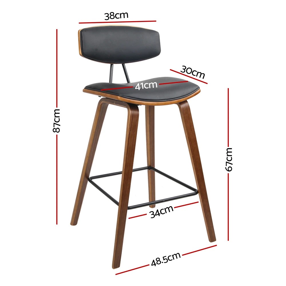2 Artiss 2x Bar Stools Leather Padded w/Backrest - Black, 2 of 8