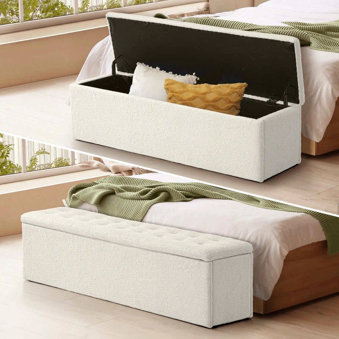 2 Oikiture Storage Ottoman Blanket Box Foot Stool Xl Chest Toy Sherpa Linen
 - White, 2 of 10