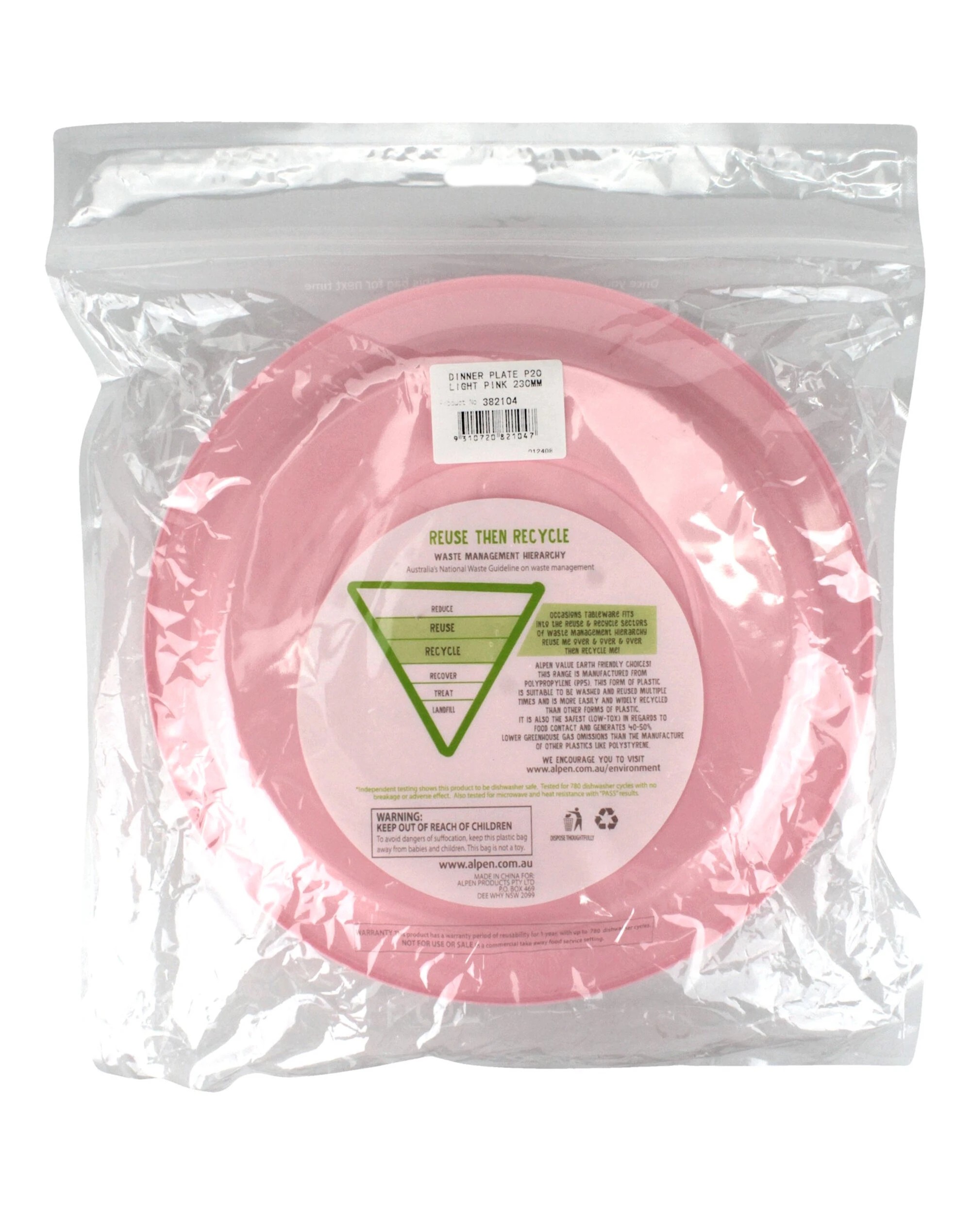 3 Alpen 23cm Reusable Plates Pack of 20 - Light Carnation Pink, 3 of 3