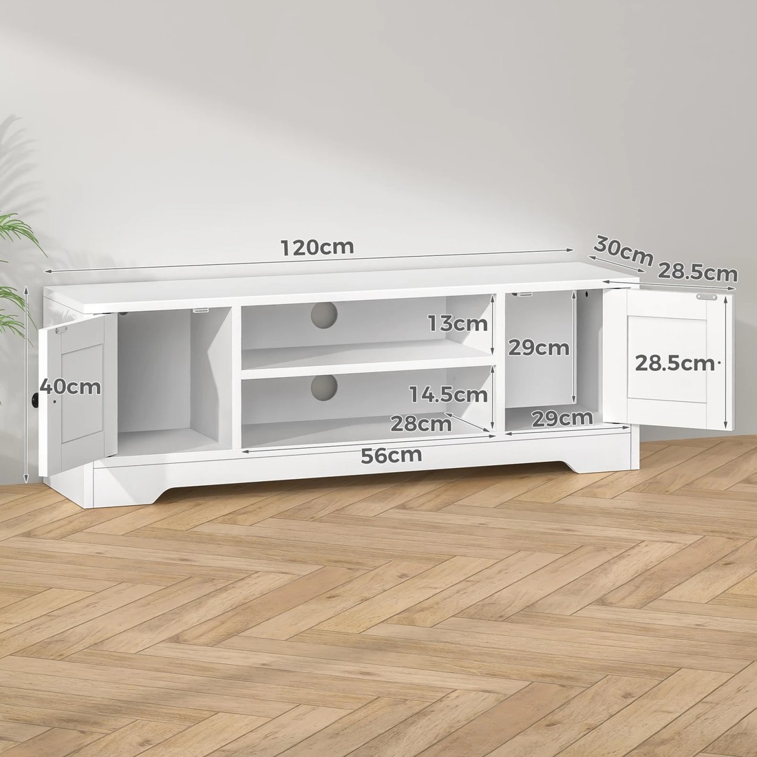 5 Alfordson Entertainment Unit TV Cabinet Stand Hamptons Storage 120cm - White, 5 of 10