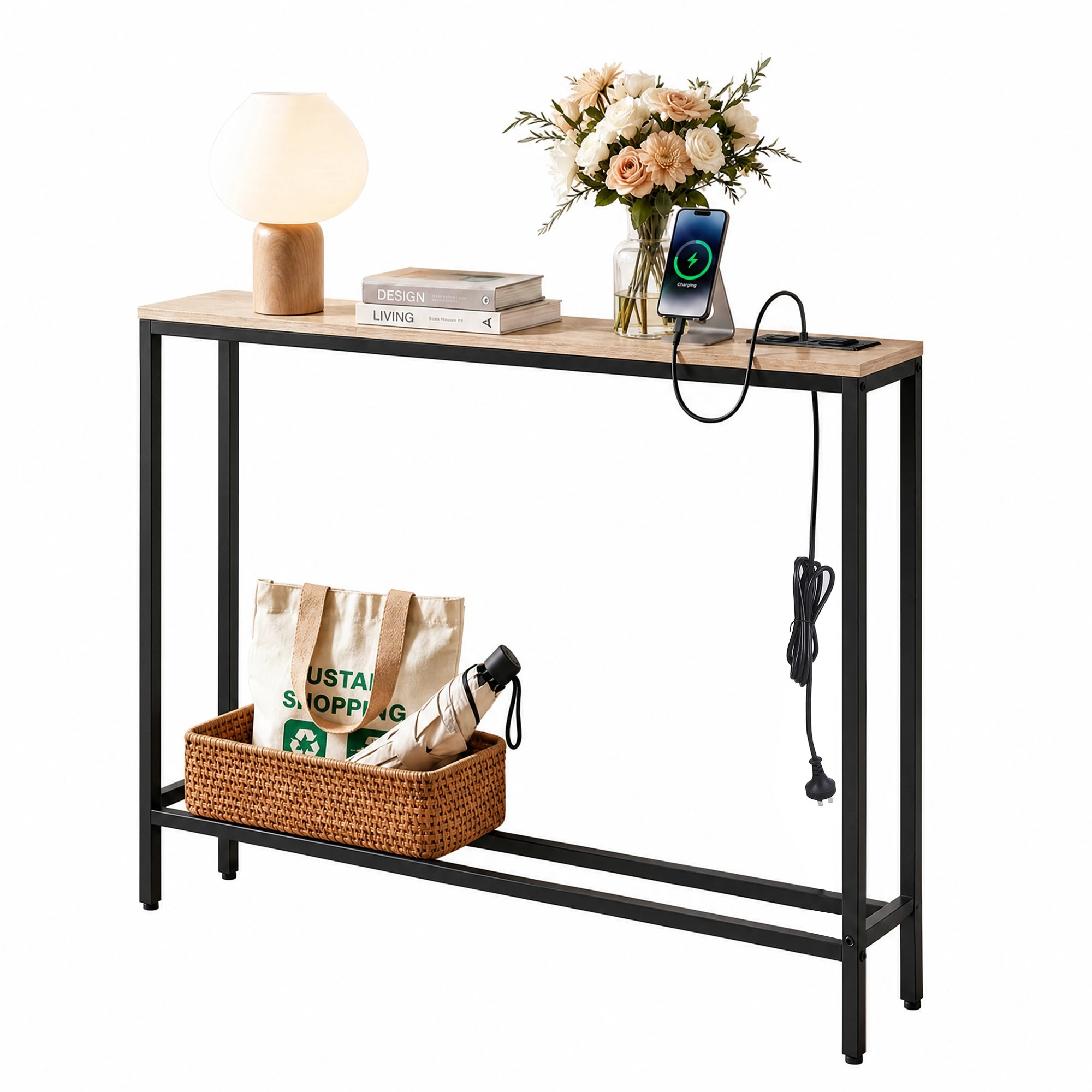1 Artiss Console Table Entryway Hallway Narrow Display Desk Charging Station 100CM Wood - Multi, 1 of 9