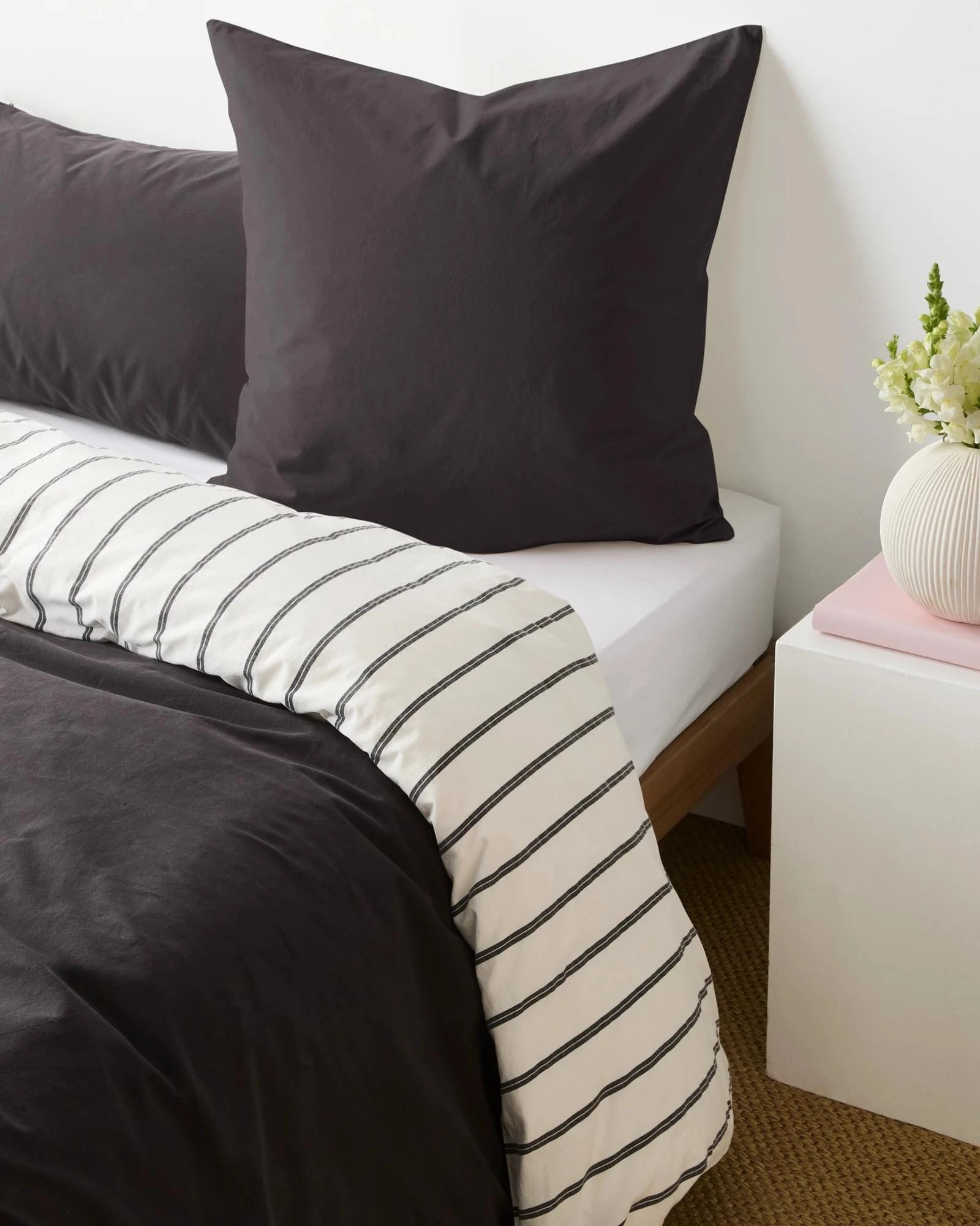 1 Arlo Stonewash Stripe European Pillowcase - Queen Bed - Black, 1 of 4