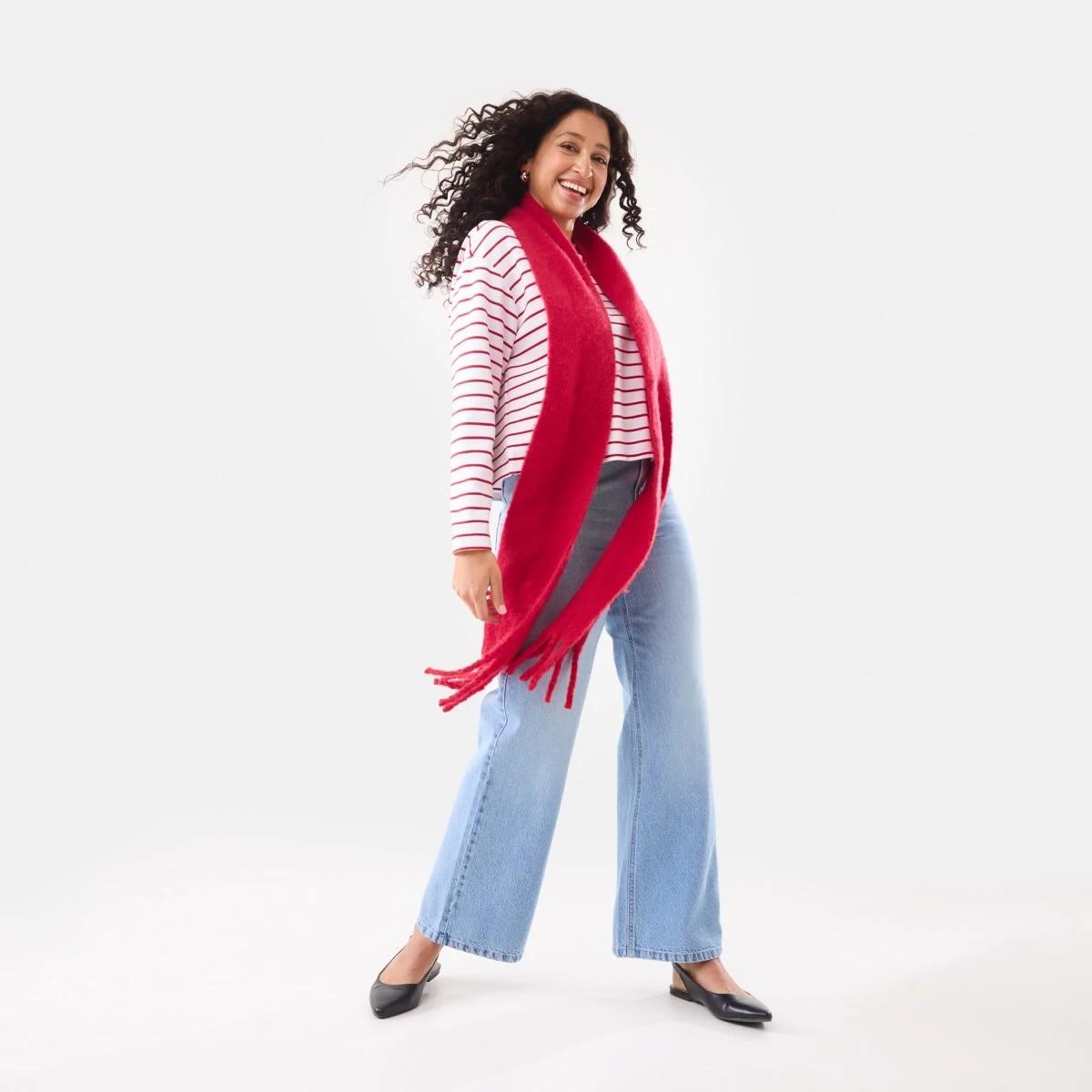 3 Narrow Fluffy Scarf Cherry Red, 3 of 4