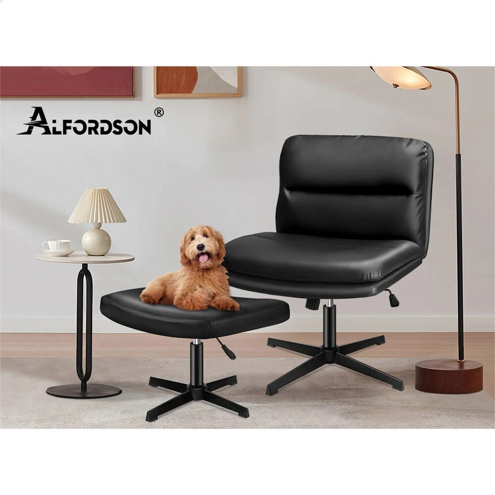 10 Alfordson Office Chair Computer Cross-legged Seat Work Ottoman PU Leather - Black, 10 of 10