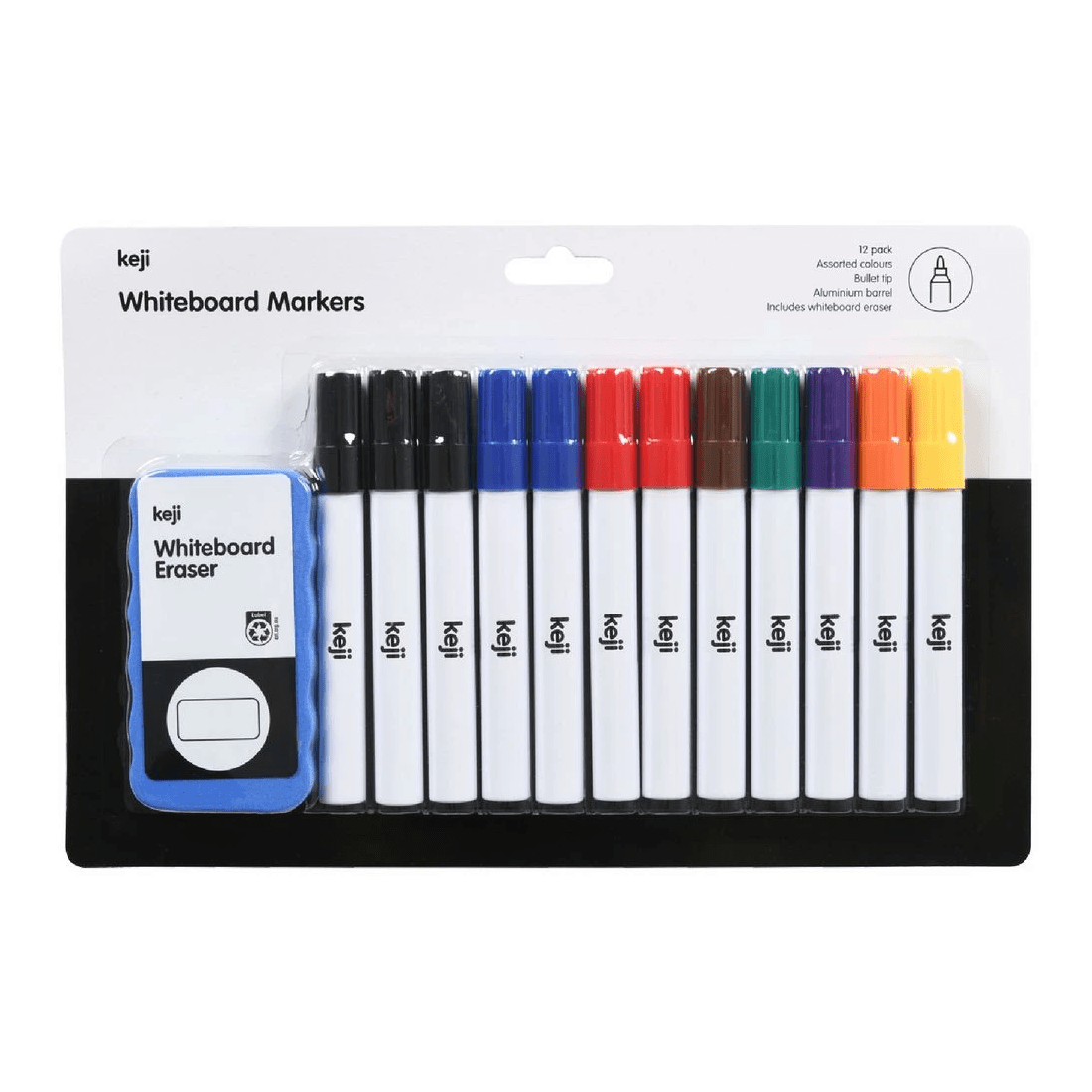 1 Keji Aluminium Barrel Whiteboard Markers with Eraser 12 Pack, 1 of 4