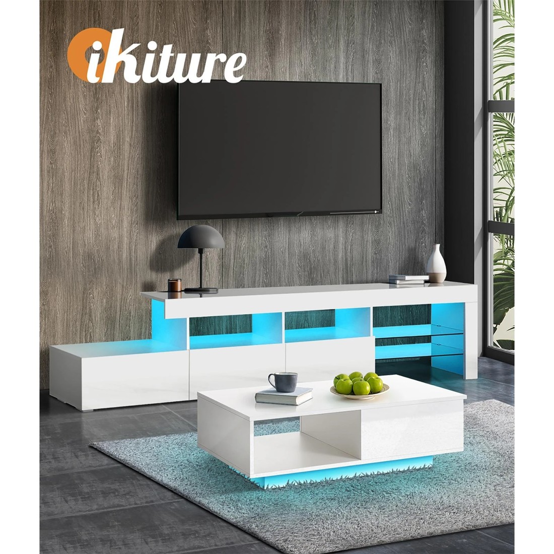 8 Oikiture Coffee Table Led Light High Gloss Storage Drawer Modern
 - White, 8 of 10