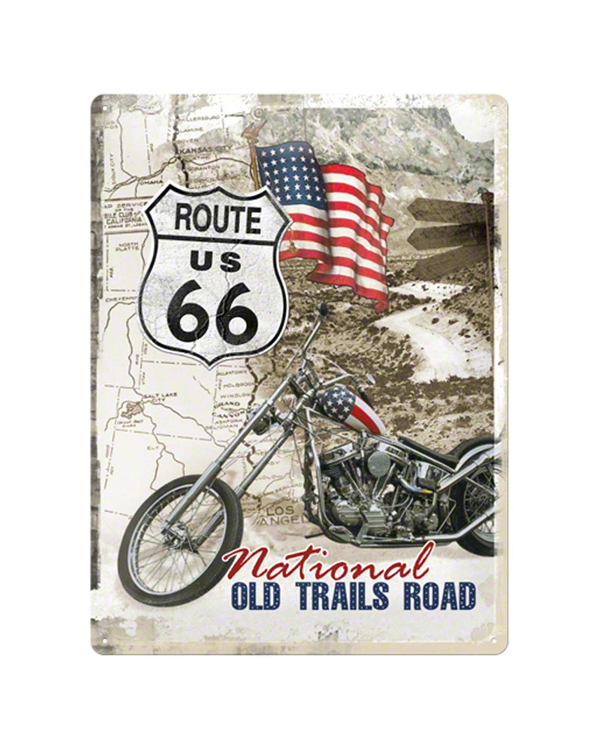 1 Nostalgic-Art Large 30x40cm Metal Wall Art Sign Plaque - Route 66 Easy Rider - Multi, 1 of 1