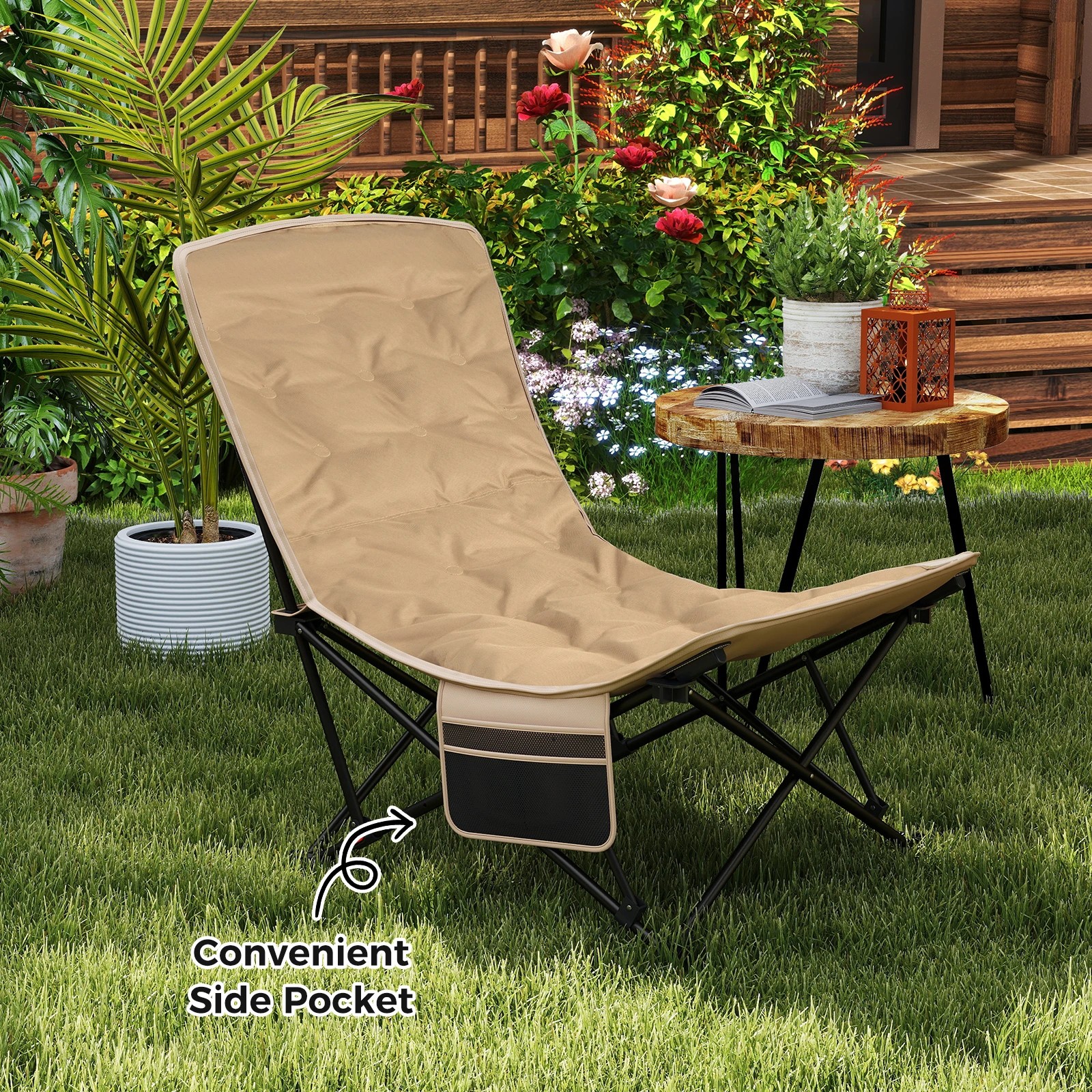 1 Costway 4-Position Padded Outdoor Chair Folding Camping Chair w/Adjustable Backrest - Multi, 1 of 3