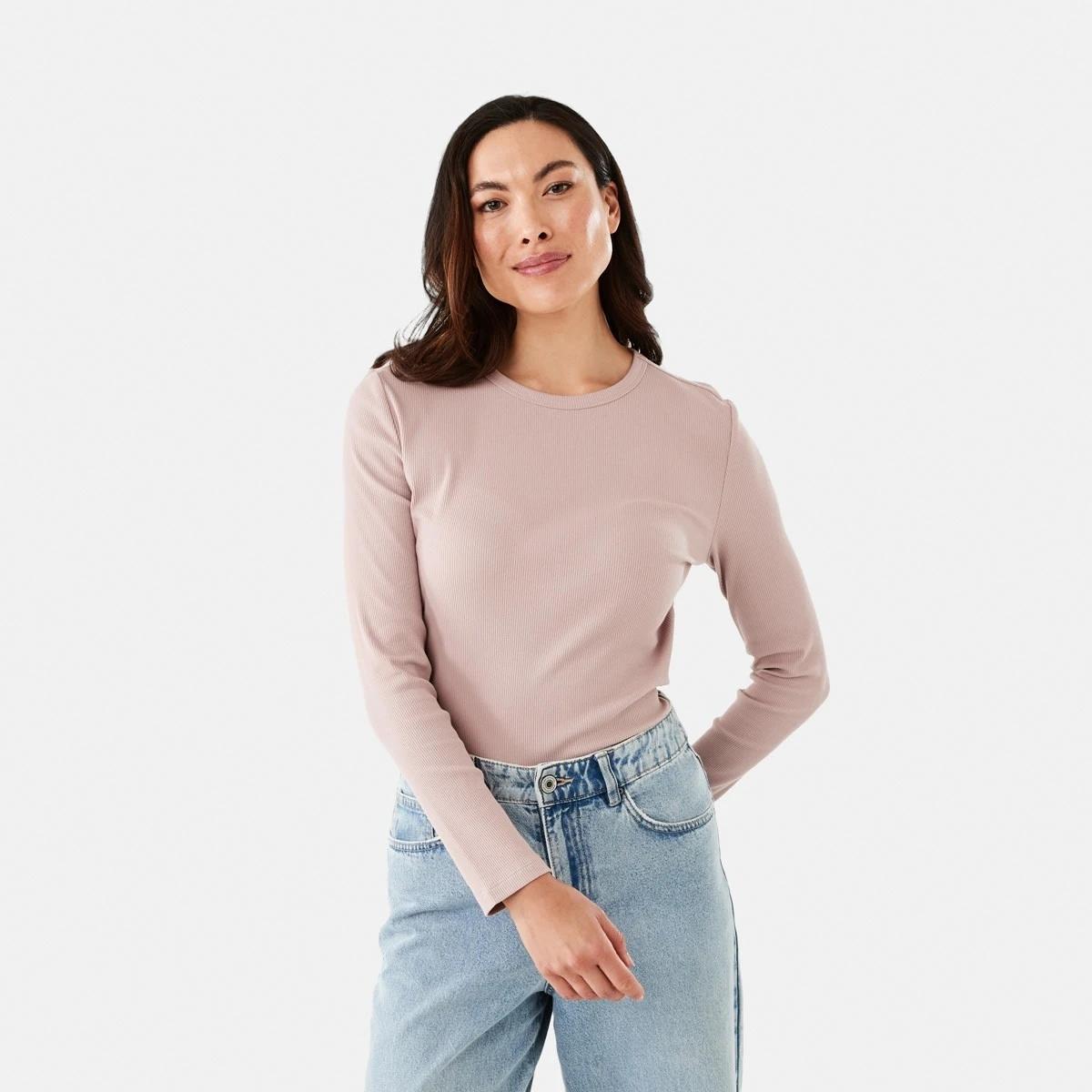 1 Long Sleeve Rib Crew T-shirt Modest Pnk, 1 of 6