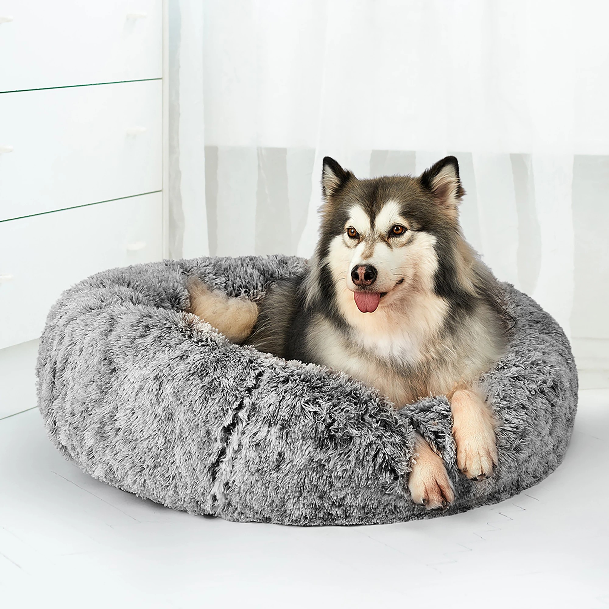7 Pawz Pet Bed Cat Dog Donut Nest Calming Mat Soft Plush Kennel Charcoal Size XL, 7 of 7