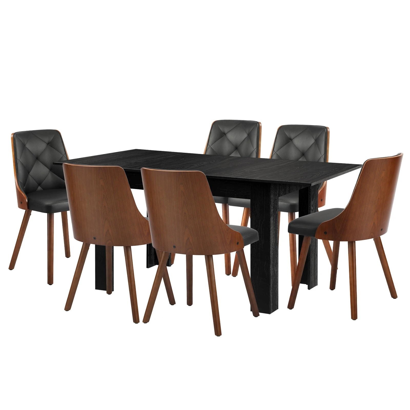 1 Oikiture 160cm Extendable Dining Table With 6pcs Dining Chairs Pu Leather
 - Black, 1 of 10