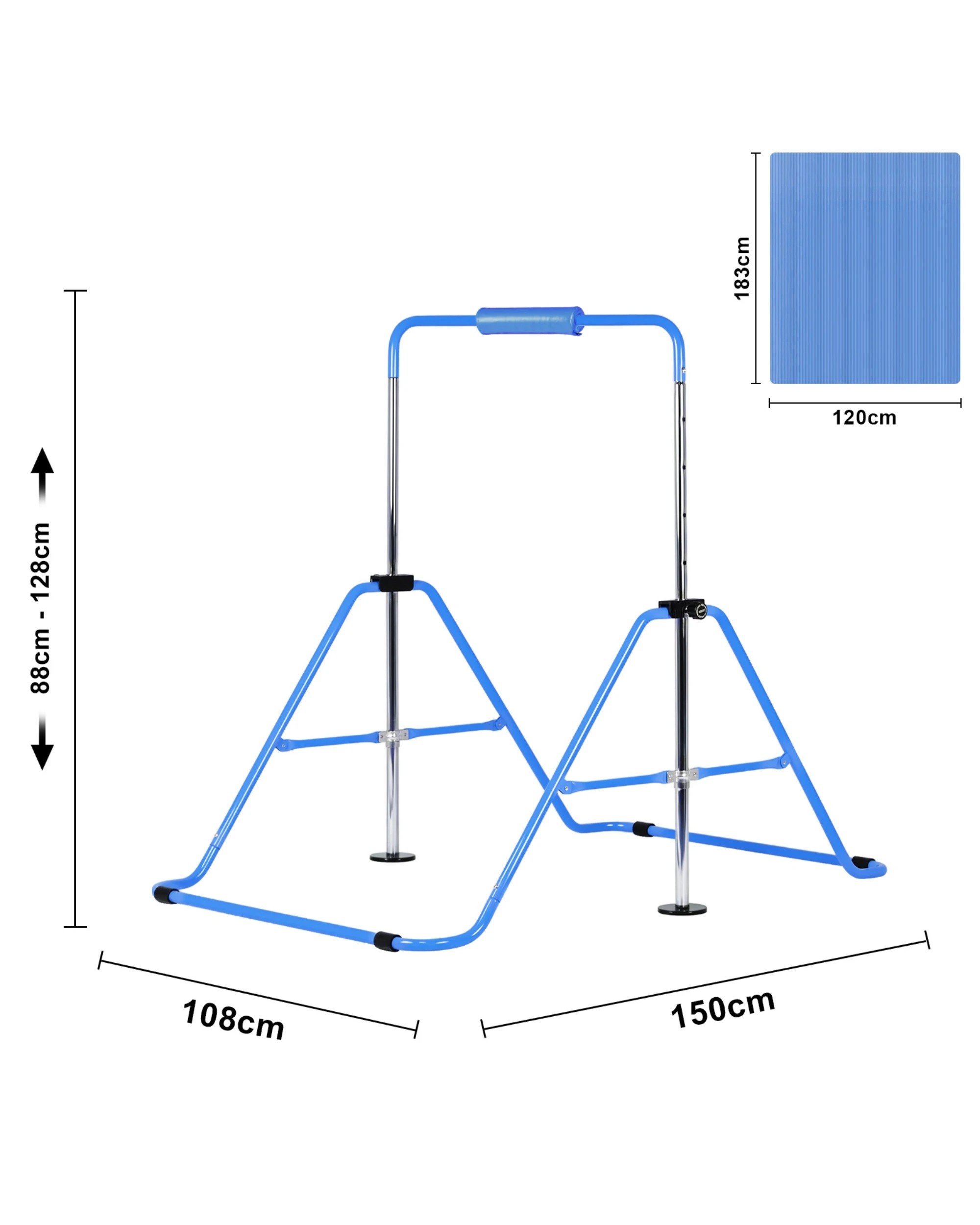 2 Advwin Adjustable Height Gymnastics Bar with Mat & Rings & Swing Blue, 2 of 6
