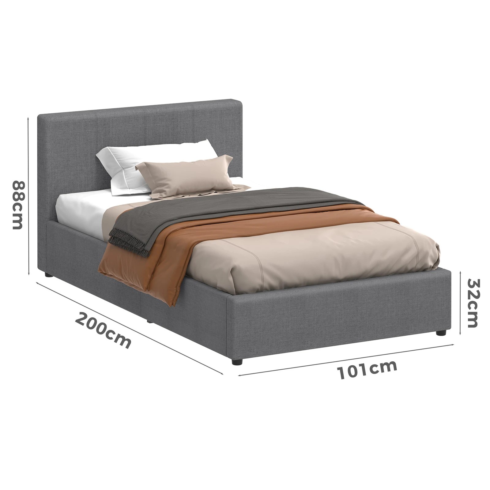 8 Alfordson Bed Frame Single Size Gas Lift Storage Base Fabric Tricia - Grey, 8 of 10