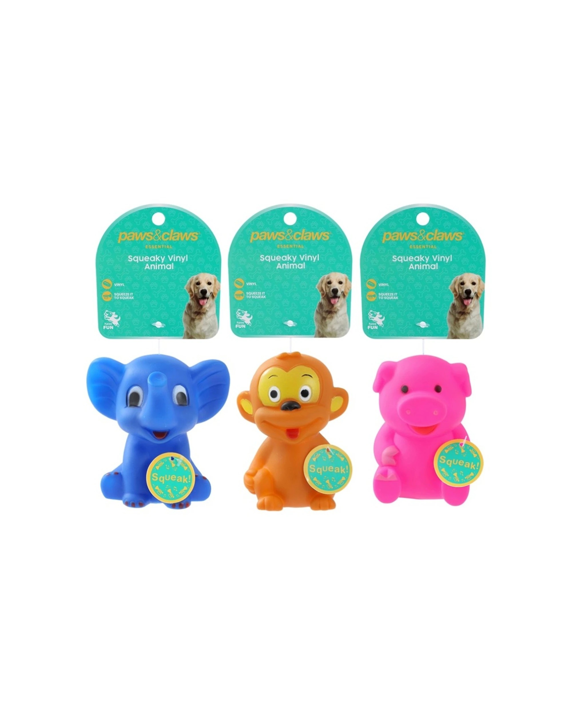 3 Paws & Claws 6PK Vinyl Animal Pet Dog Cat Toy With Built-In Squeaker 11x10x8cm - Assorted, 3 of 6