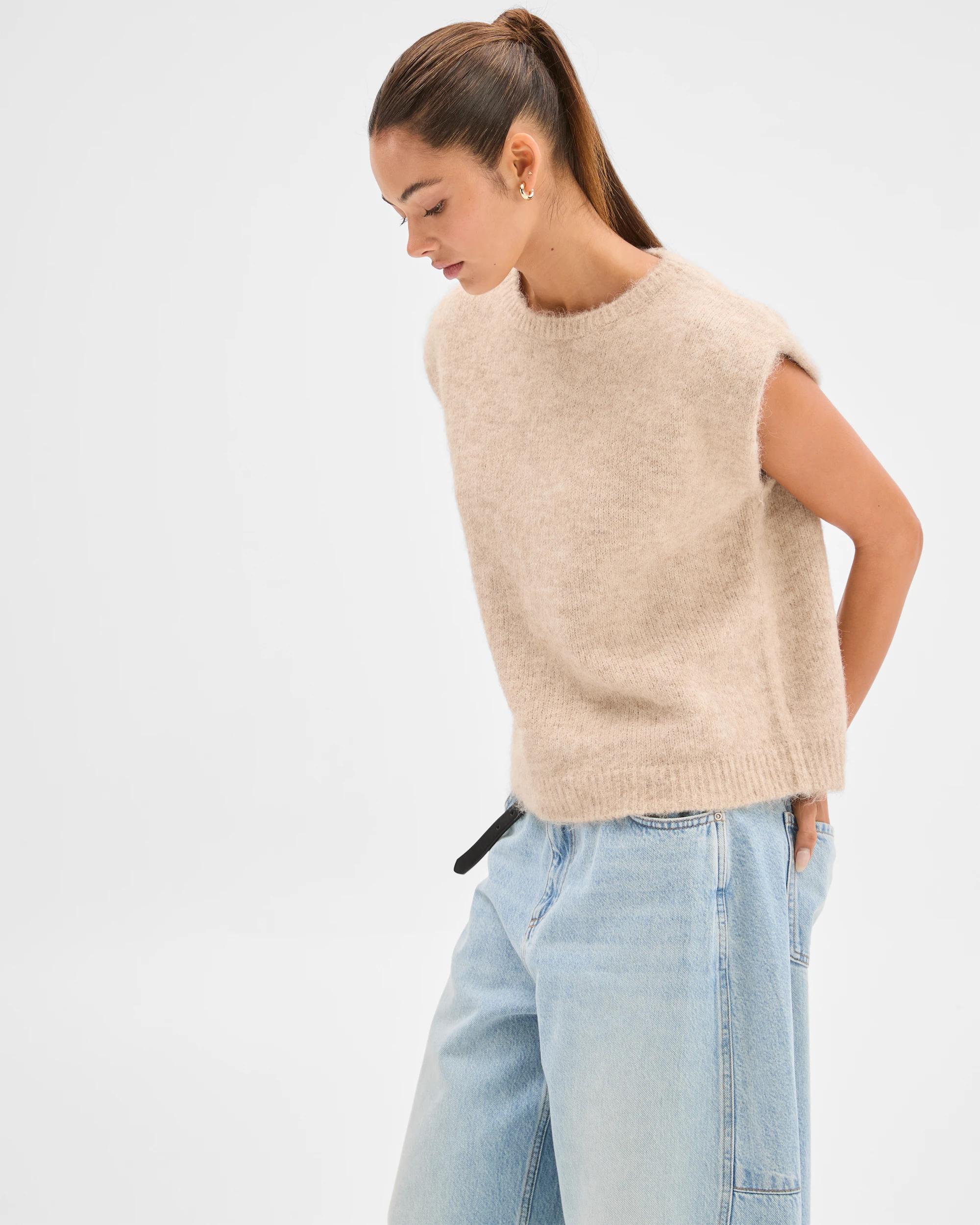 3 Lily Loves Exaggerated Shoulder Knit Vest PINE NUT, 3 of 8