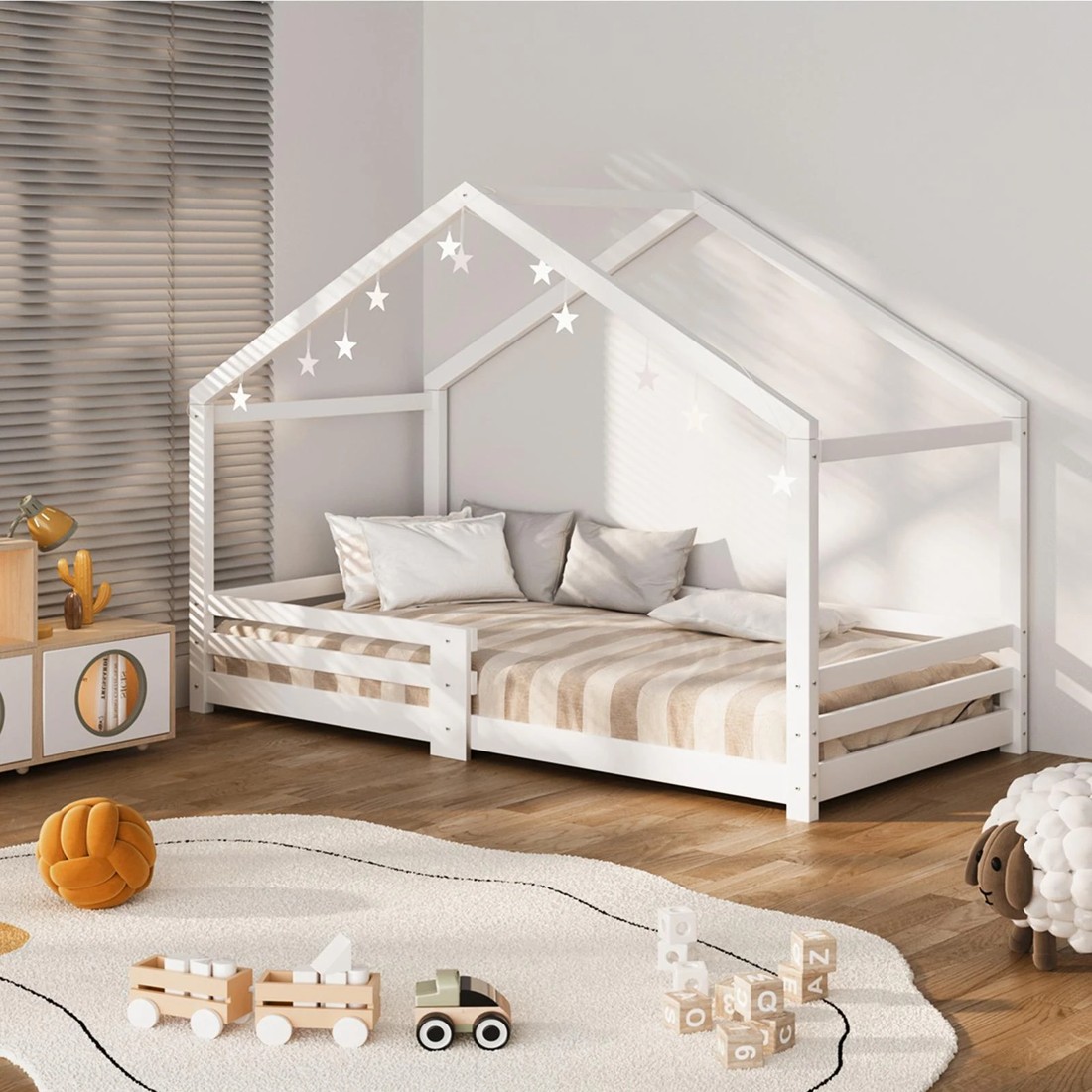 9 Oikiture Kids Bed Frame Single Wooden Bedframe Timber Platform
 - Natural, 9 of 10