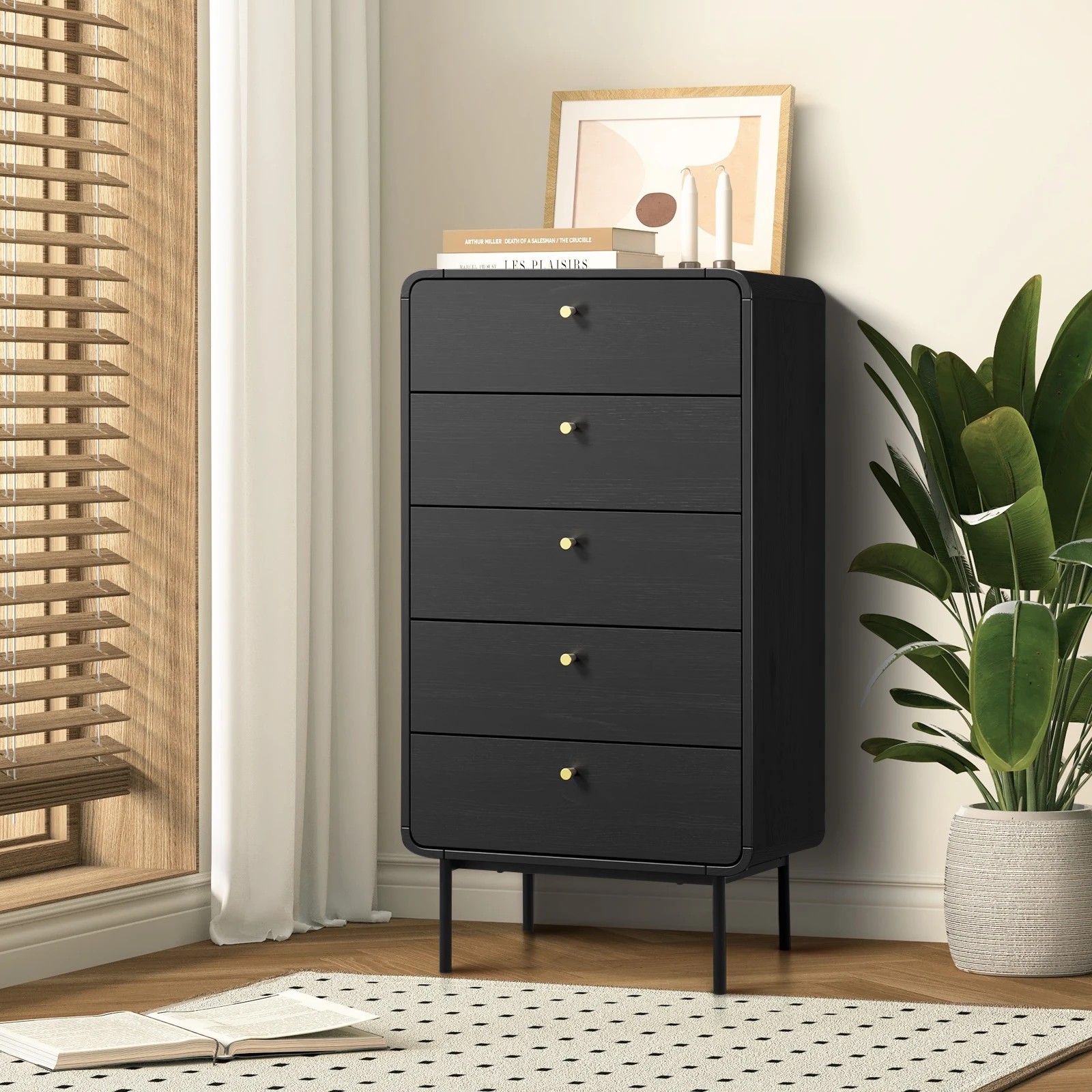 2 Oikiture 5 Chest Of Drawers Tallboy Storage Cabinet Dresser
 - Black, 2 of 10