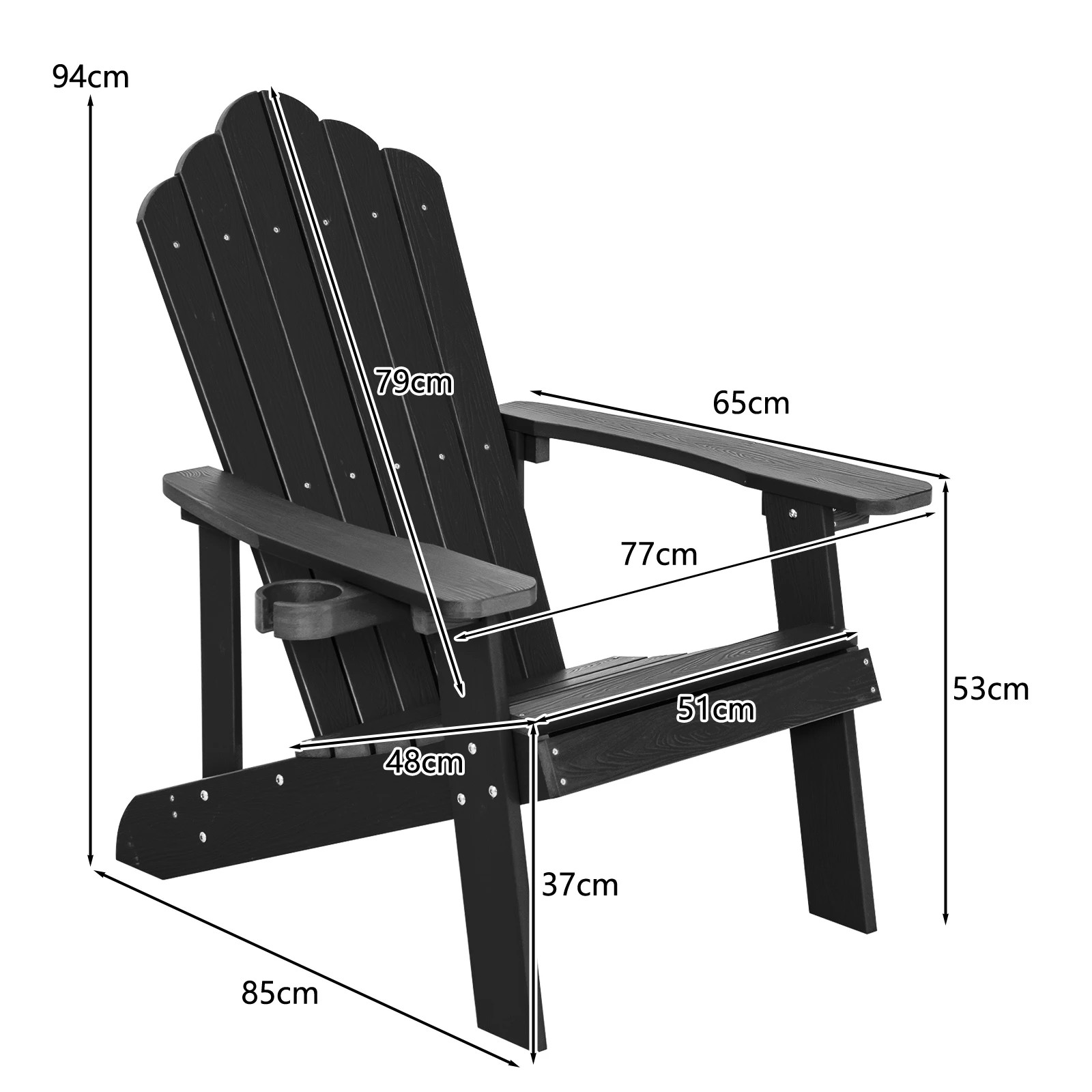 2 Costway Adirondack Chair Plastic Outdoor Beach Chair w/Cup Holder - Black, 2 of 3