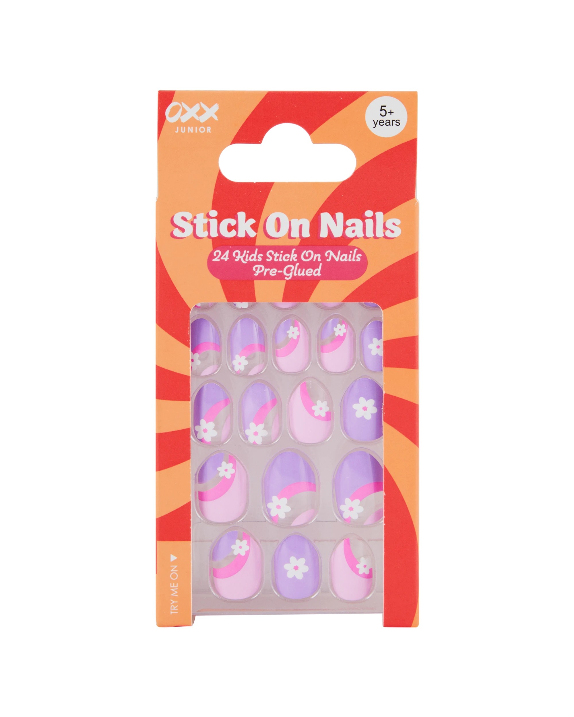 1 OXX Junior 24 Pack Kids Pre-Glued Stick-On Nails - Stiletto Shape, Pink and Purple, 1 of 4