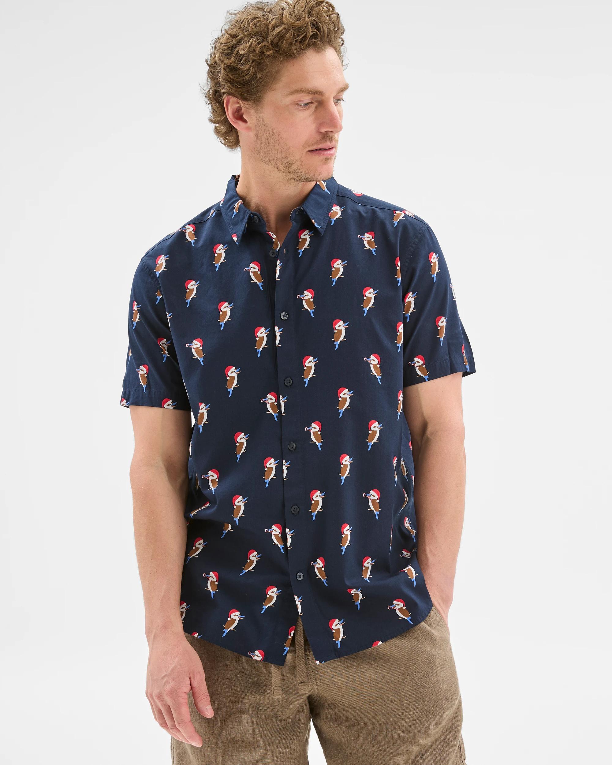 1 Target Christmas Bird Print Shirt NAVY, 1 of 6