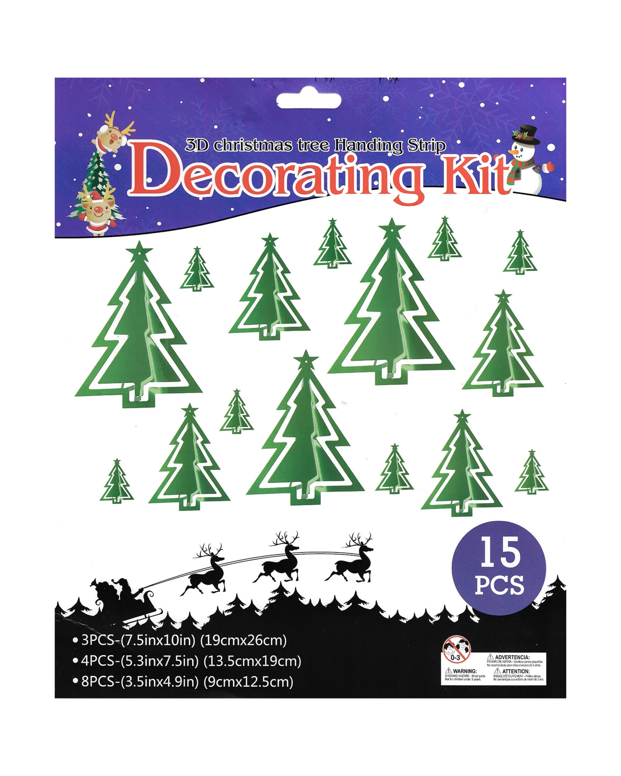 4 JD Party 3D Christmas Tree Hanging Decorations Pack of 15 - Green, 4 of 4