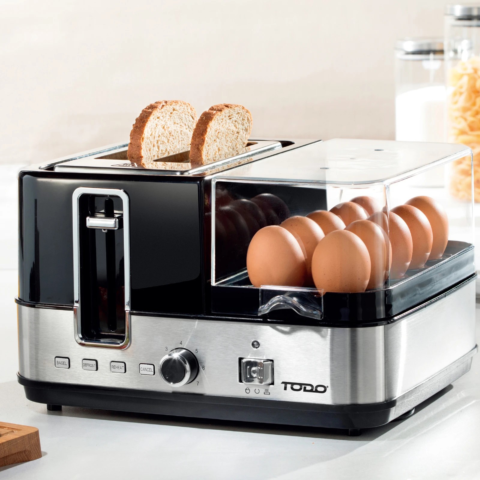 2 TODO 1400W Breakfast Master Toaster Egg Cooker Poacher Bacon Fryer Grill All In One, 2 of 9