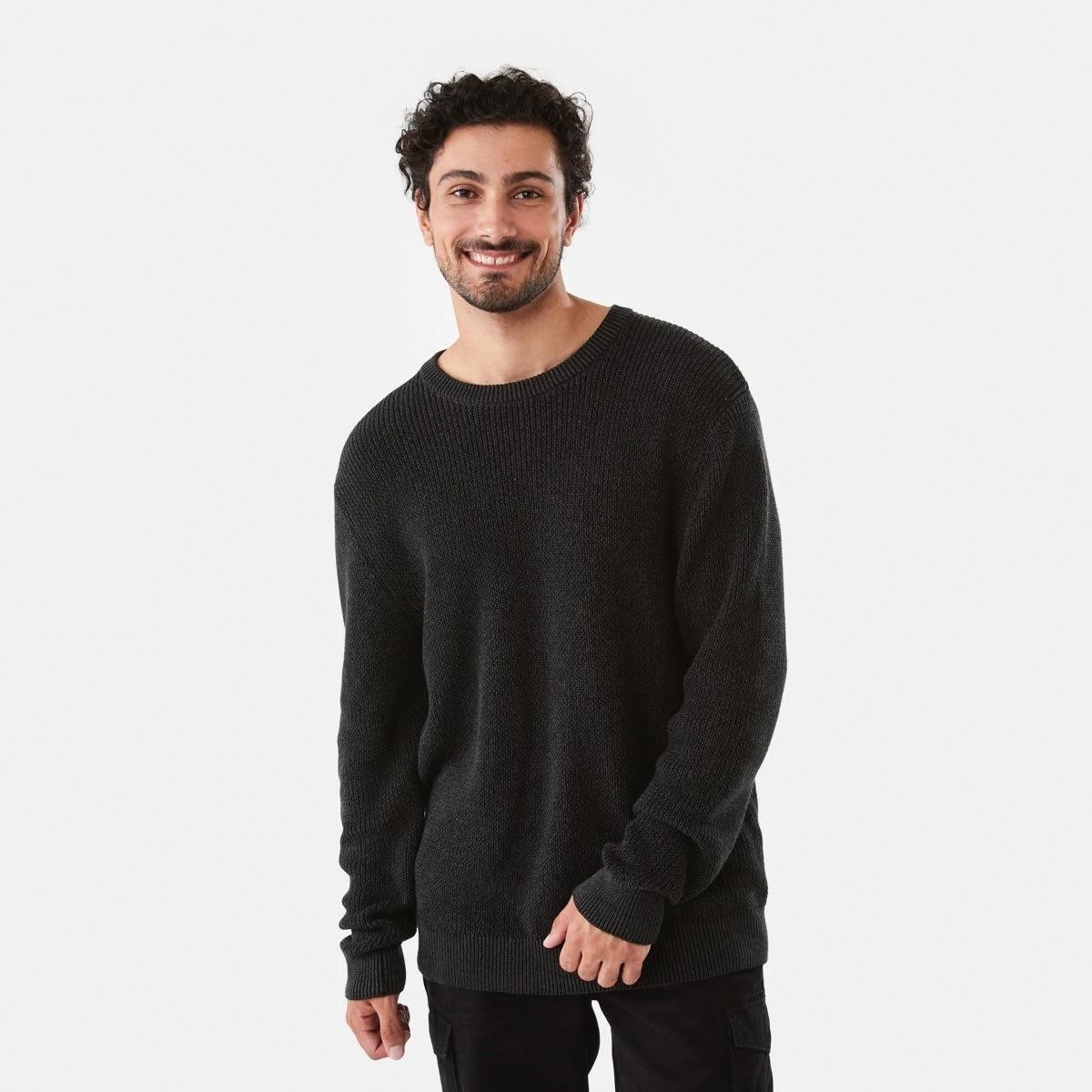 1 Textured Crew Knit Jumper Blk Oyster, 1 of 6