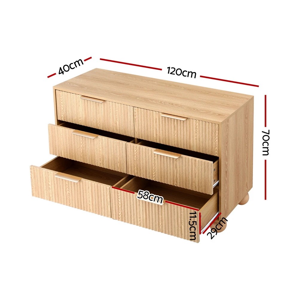 3 Artiss 6 Chest of Drawers Dresser Tallboy Pine - Natural, 3 of 4