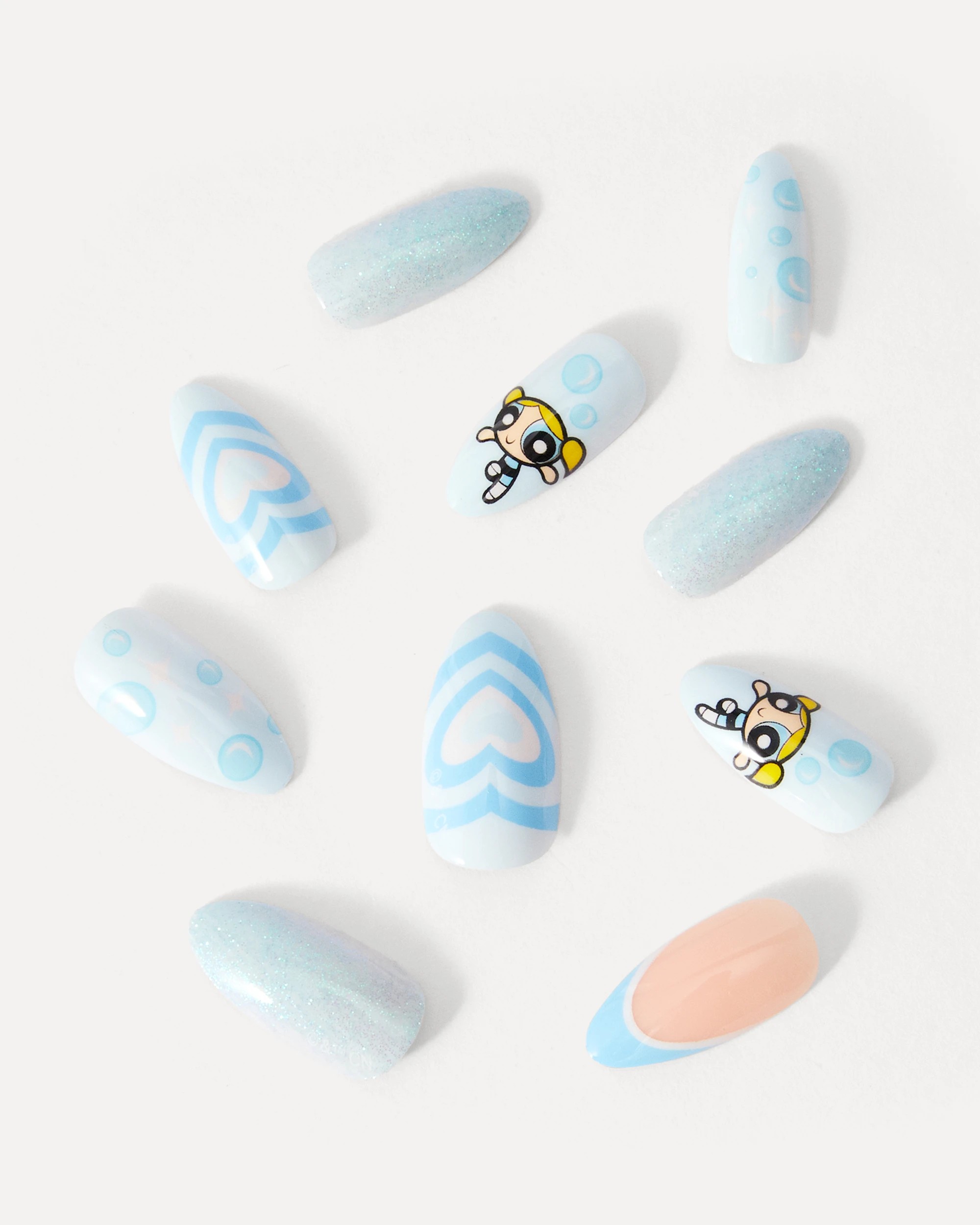 2 The Powerpuff Girls 24 Pack Artificial Nails with Adhesive - Stiletto Shape, Bubbles, 2 of 4