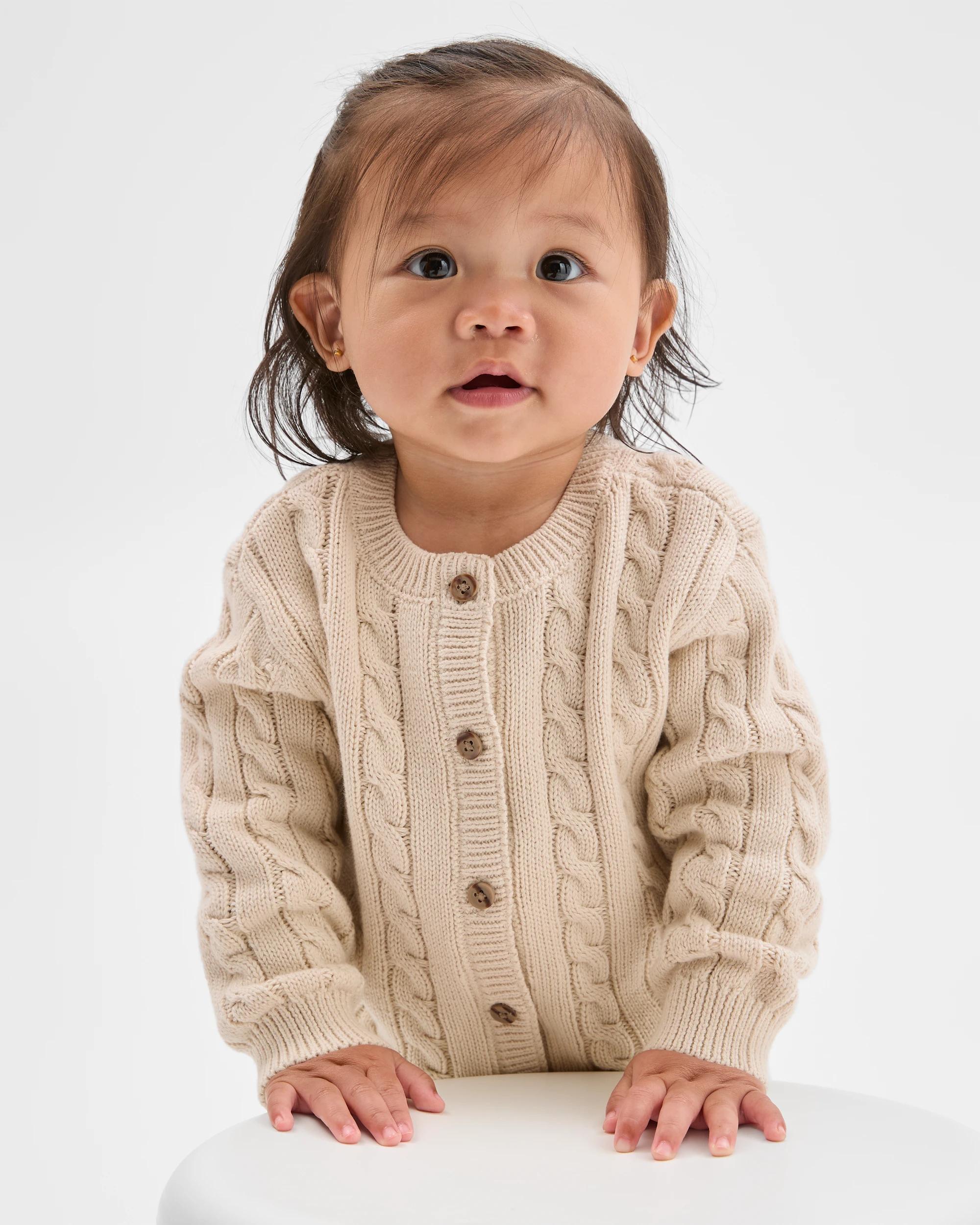 2 Target Baby Organic Cotton Cable Knit Cardigan CREAM, 2 of 4