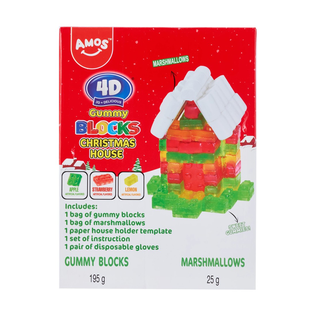 1 Amos 4D Gummy Blocks Christmas House 220g, 1 of 9